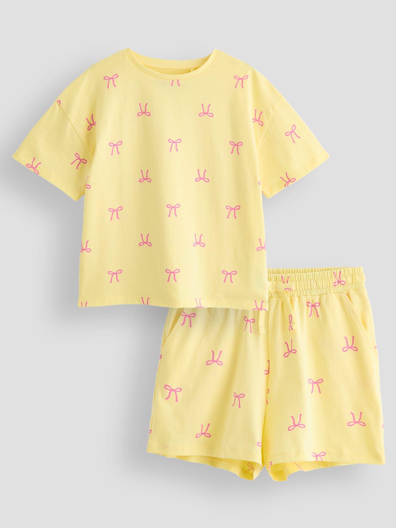 the-very-collection-girls-bow-print-short-pyjama-set-yellow