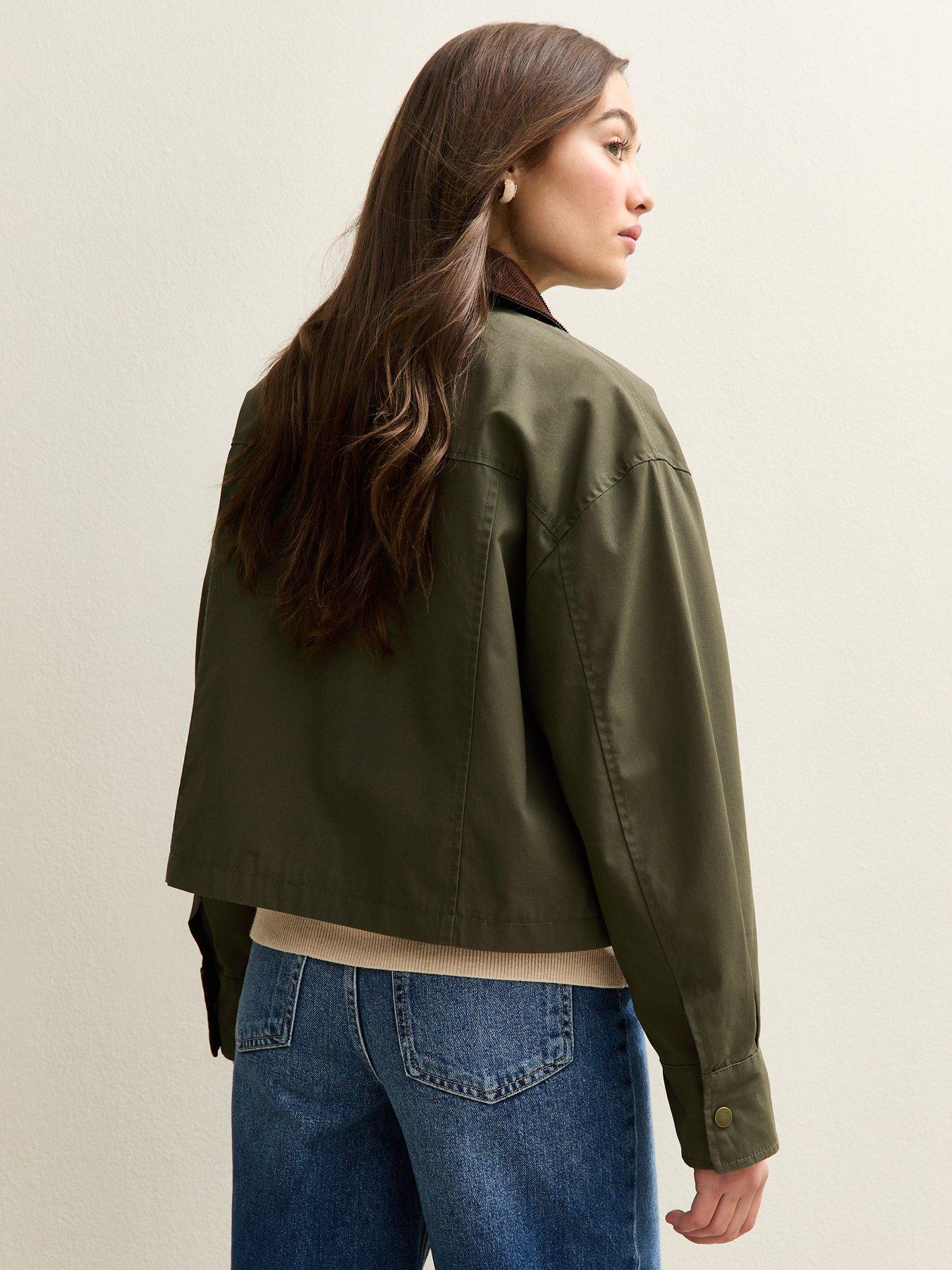 stillFront image of new-look-khaki-contrast-collar-cropped-barn-jacket