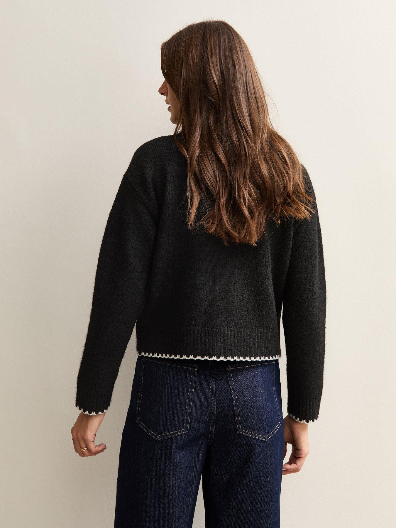  image of new-look-black-blanket-stitch-collared-cardigan