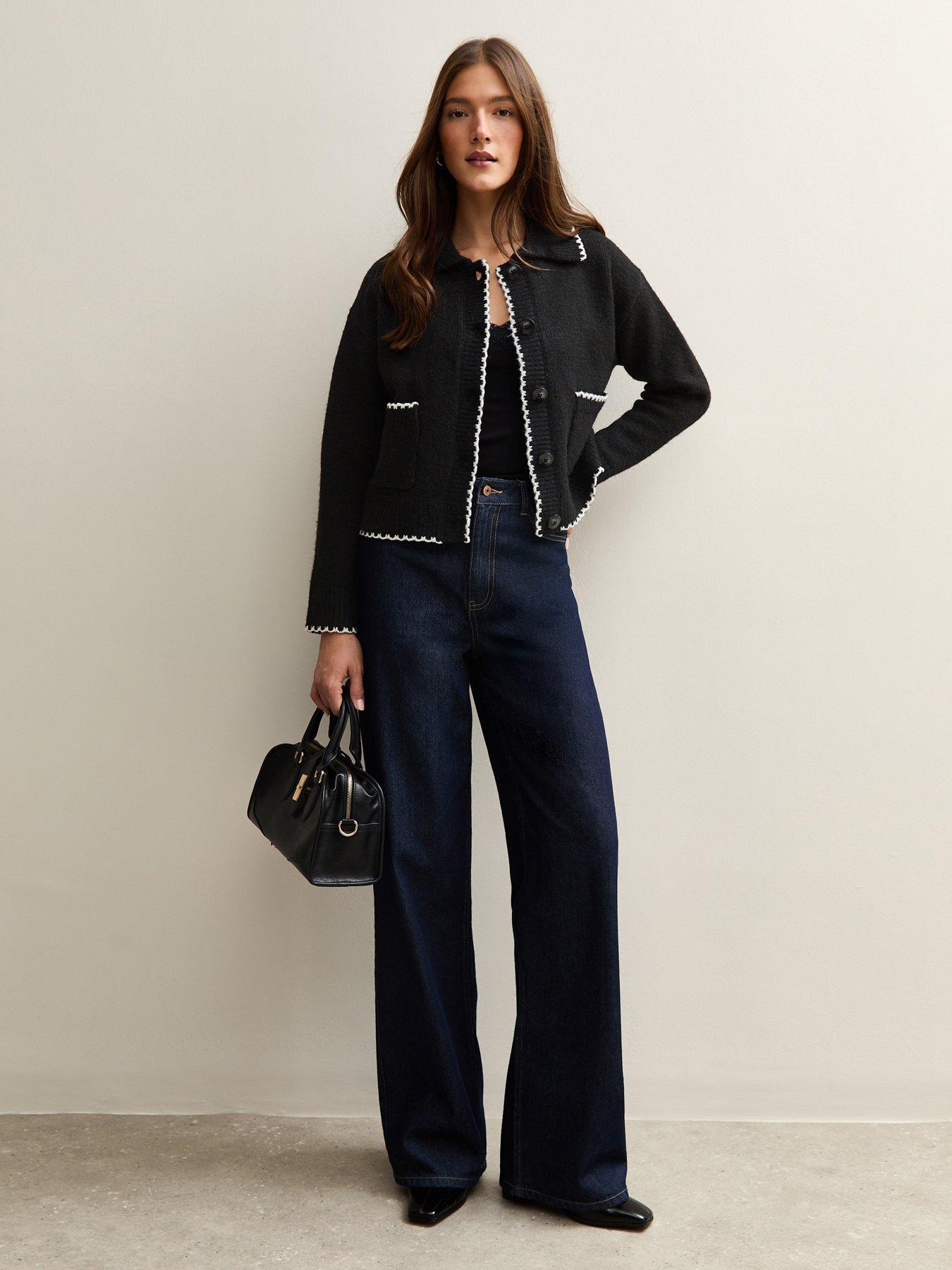  image of new-look-black-blanket-stitch-collared-cardigan