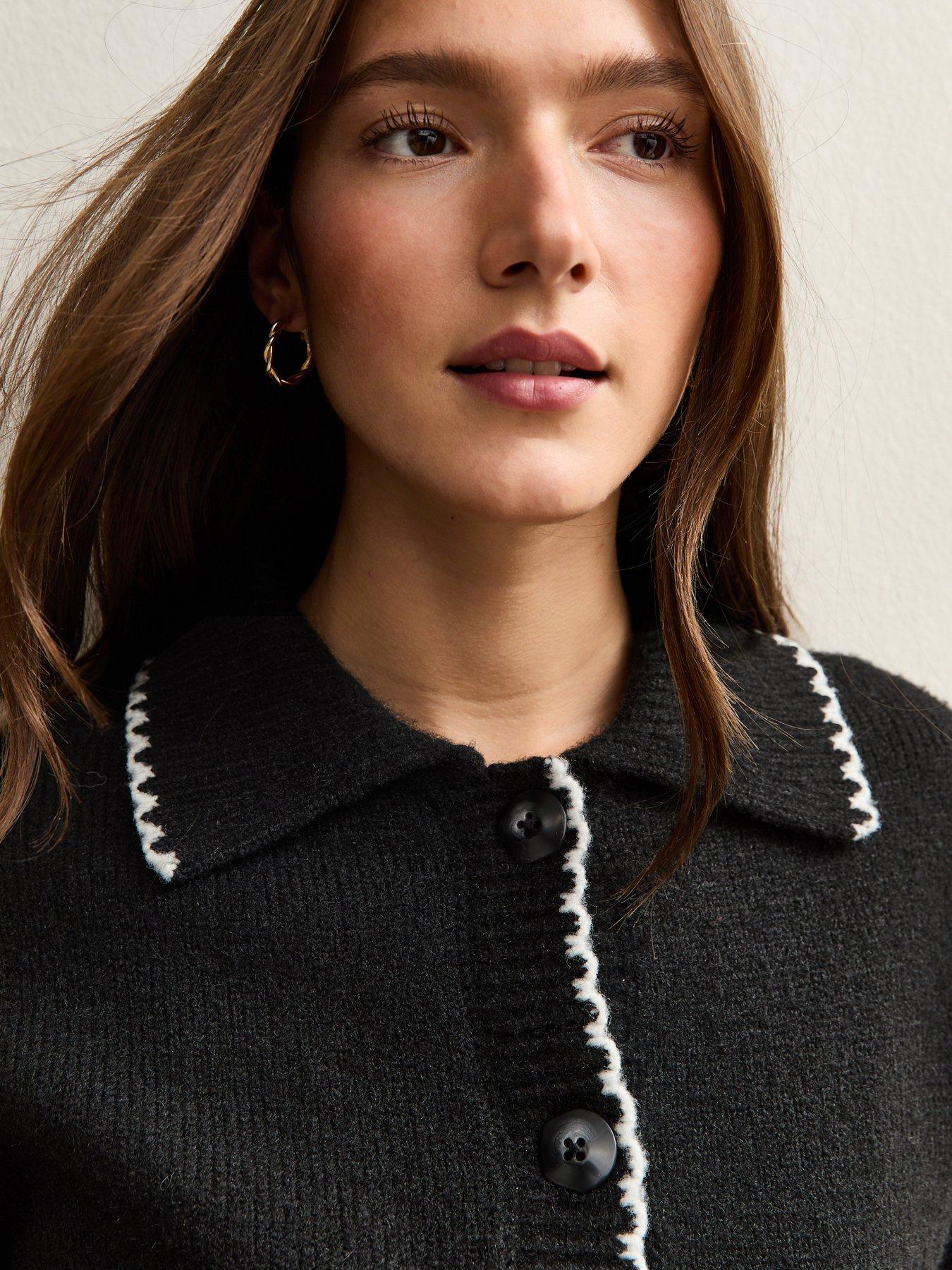  image of new-look-black-blanket-stitch-collared-cardigan