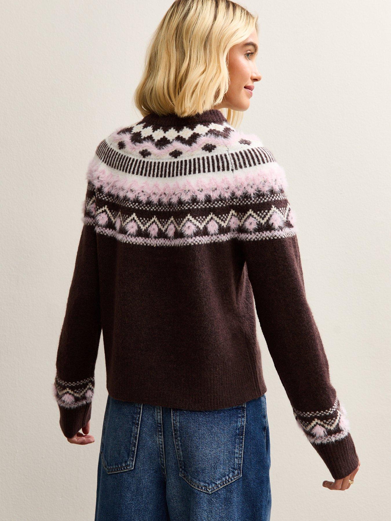 stillFront image of new-look-fluffy-fairisle-jumper-pink