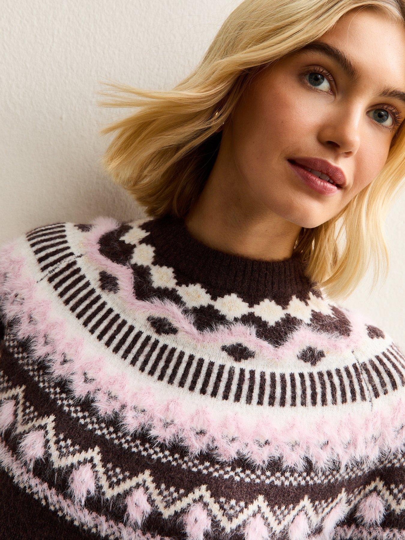  image of new-look-fluffy-fairisle-jumper-pink