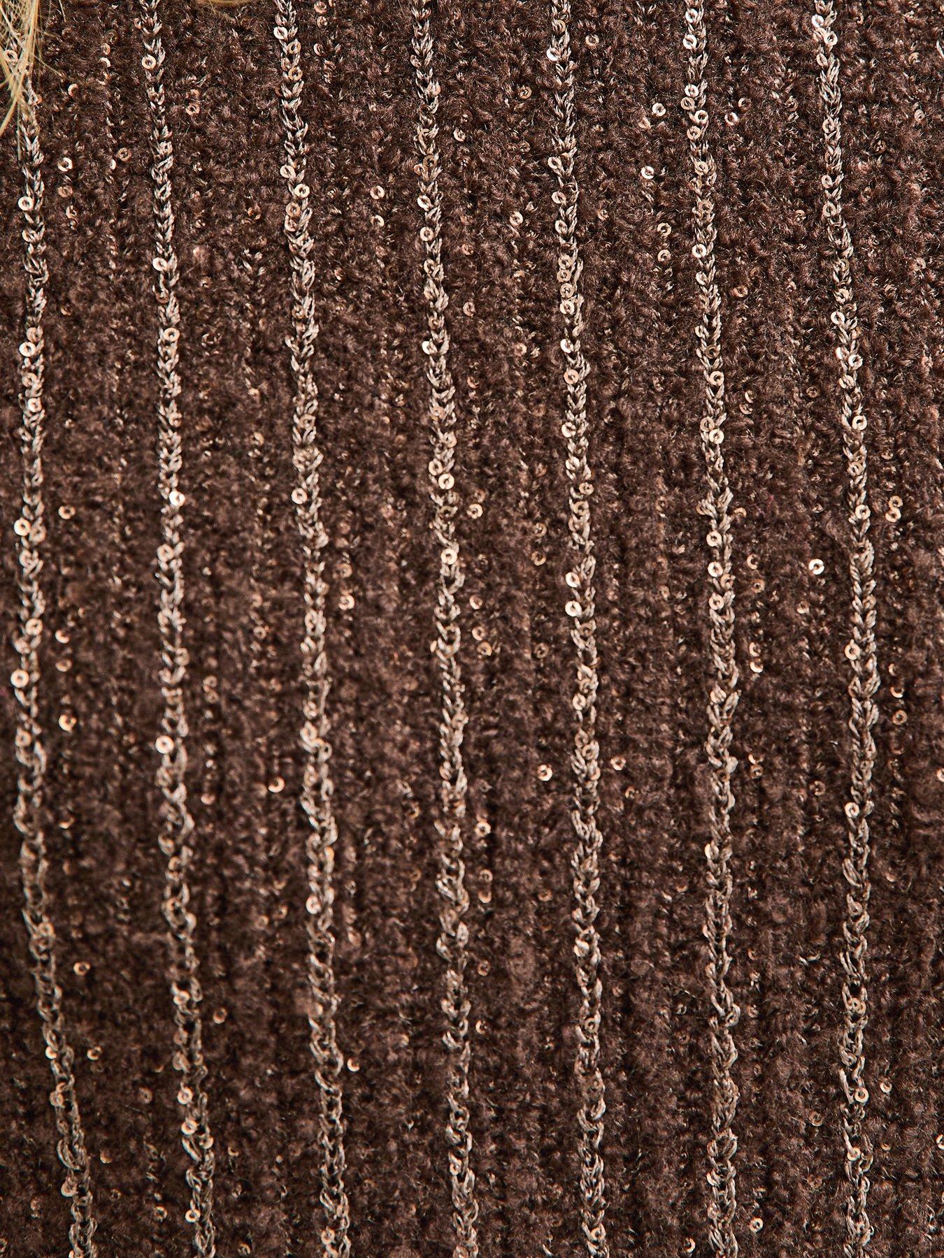 Image 5 of 5 of New Look Striped Sequin Jumper - Brown