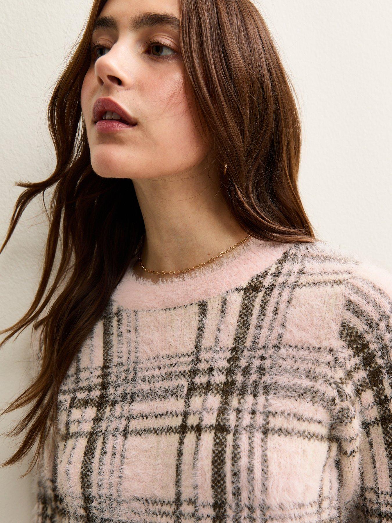  image of new-look-fluffy-check-jumper-pink