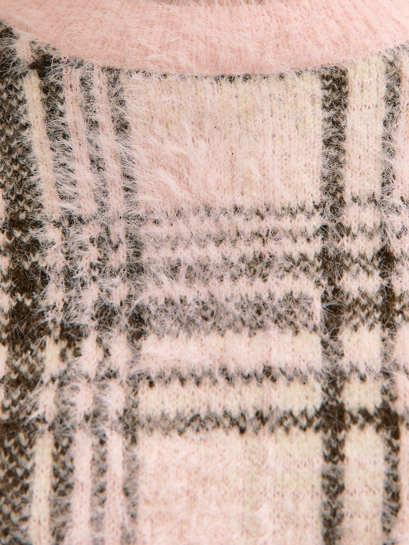  image of new-look-fluffy-check-jumper-pink