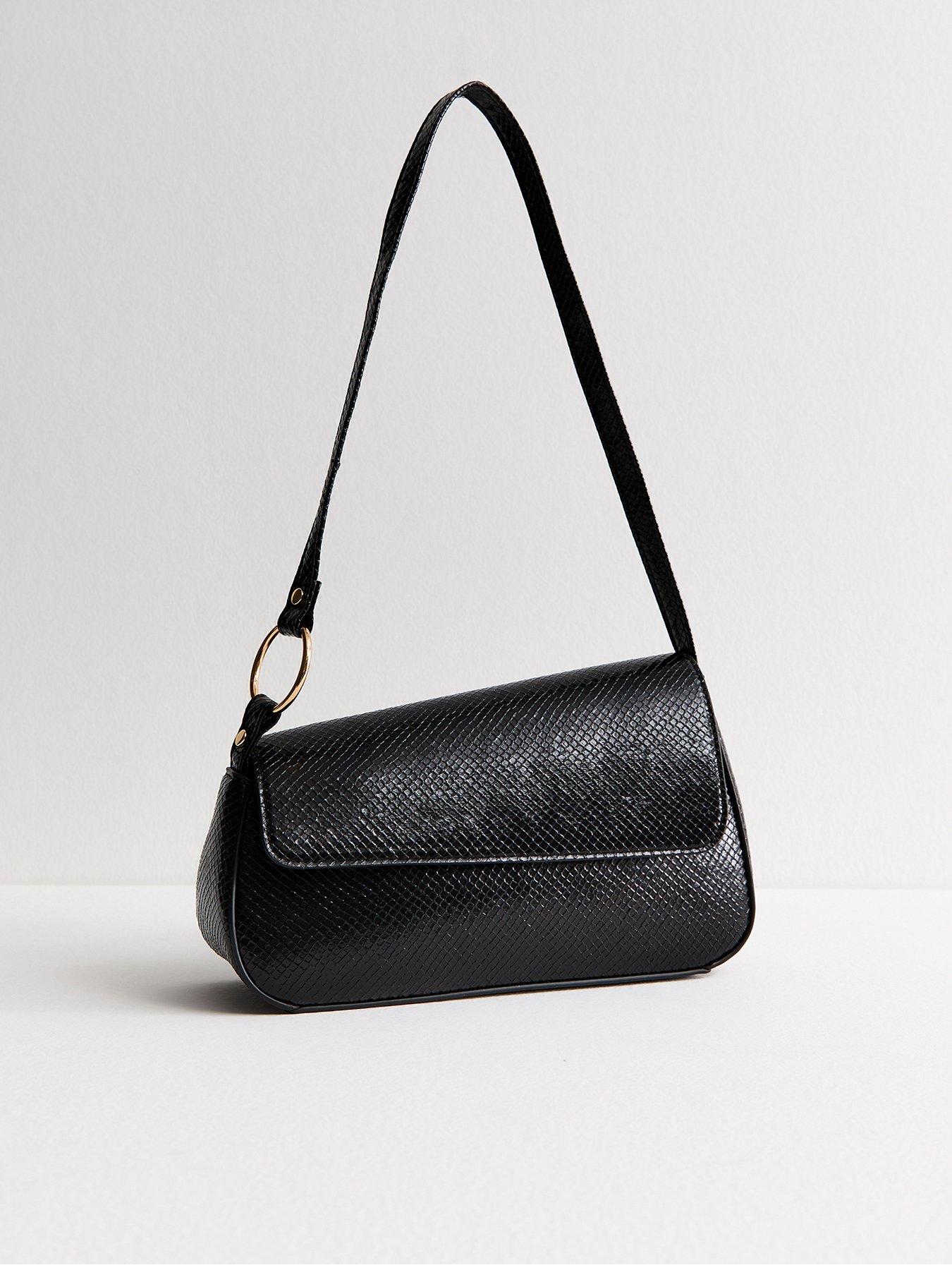 Image 2 of 5 of New Look Black Textured Faux Leather Asymmetric Shoulder Bag