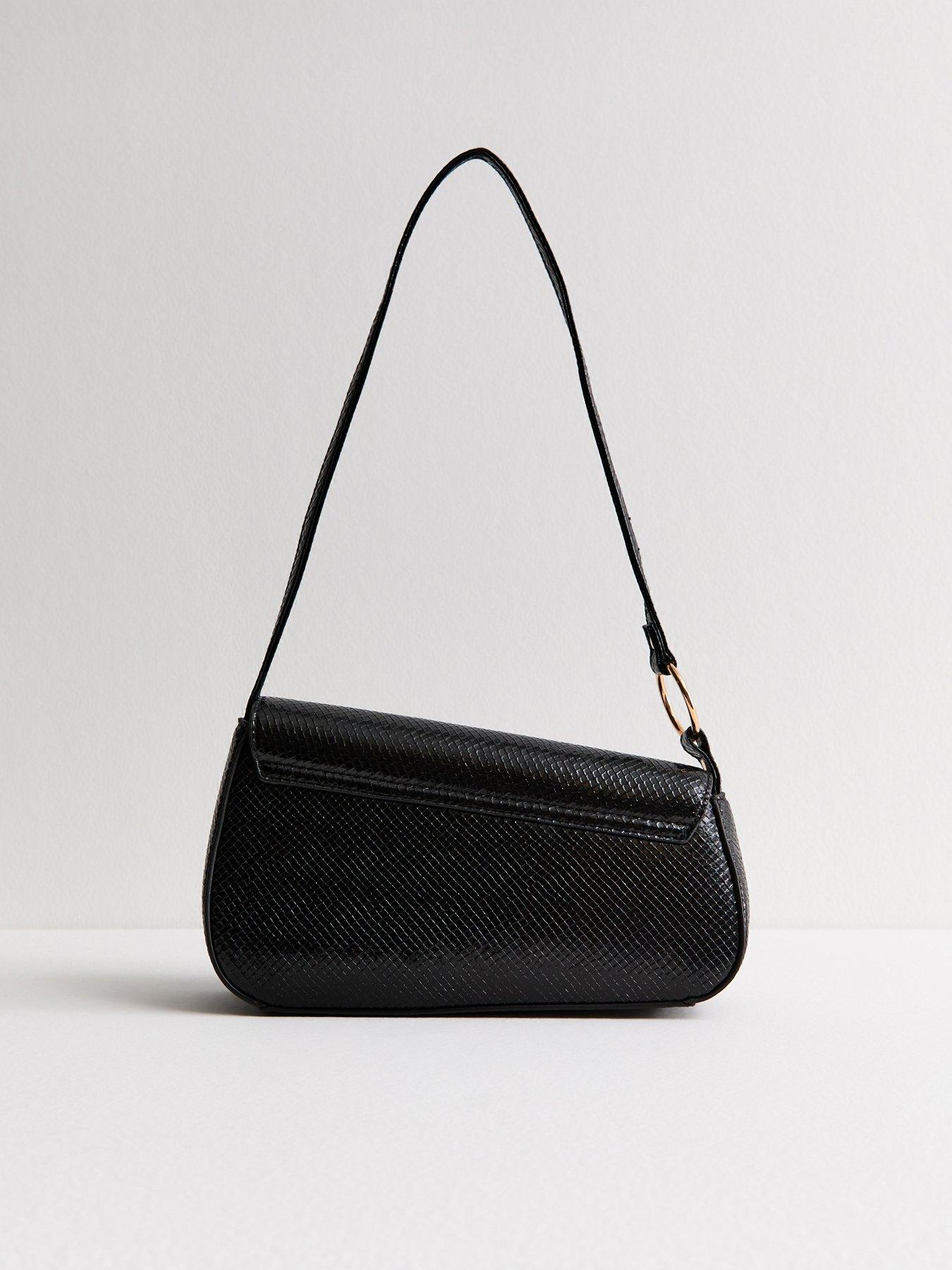 Image 3 of 5 of New Look Black Textured Faux Leather Asymmetric Shoulder Bag