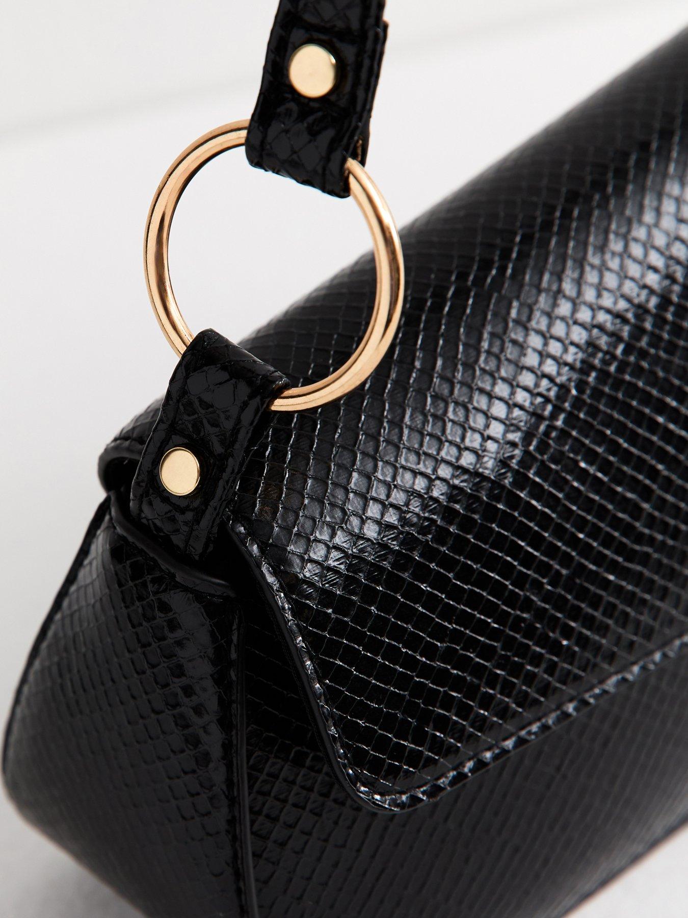 Image 5 of 5 of New Look Black Textured Faux Leather Asymmetric Shoulder Bag