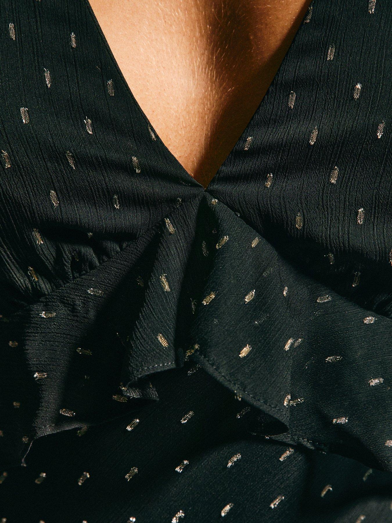  image of new-look-chiffon-metallic-pattern-ruffled-midi-dress-black