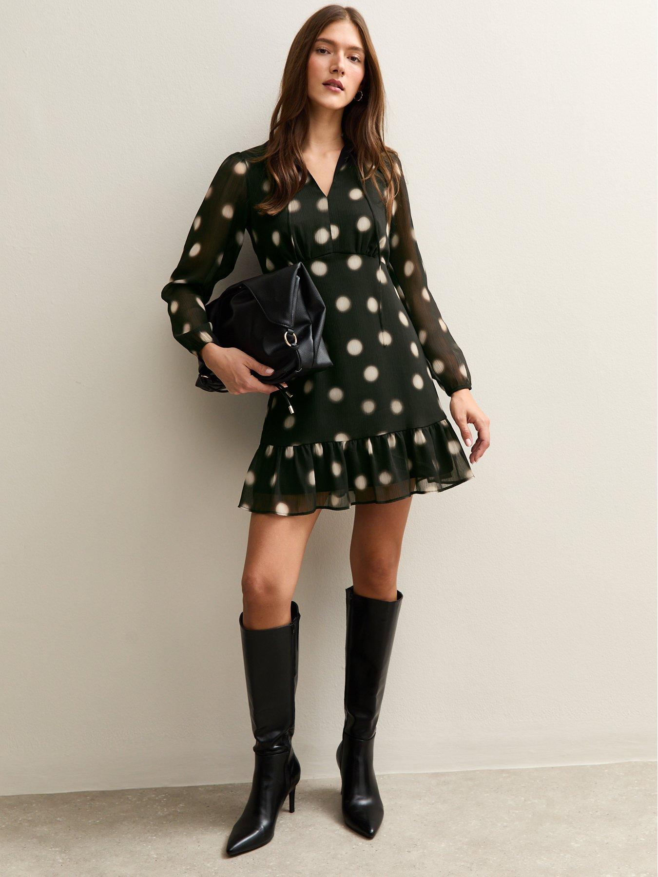  image of new-look-chiffon-polka-dot-mini-dress-black