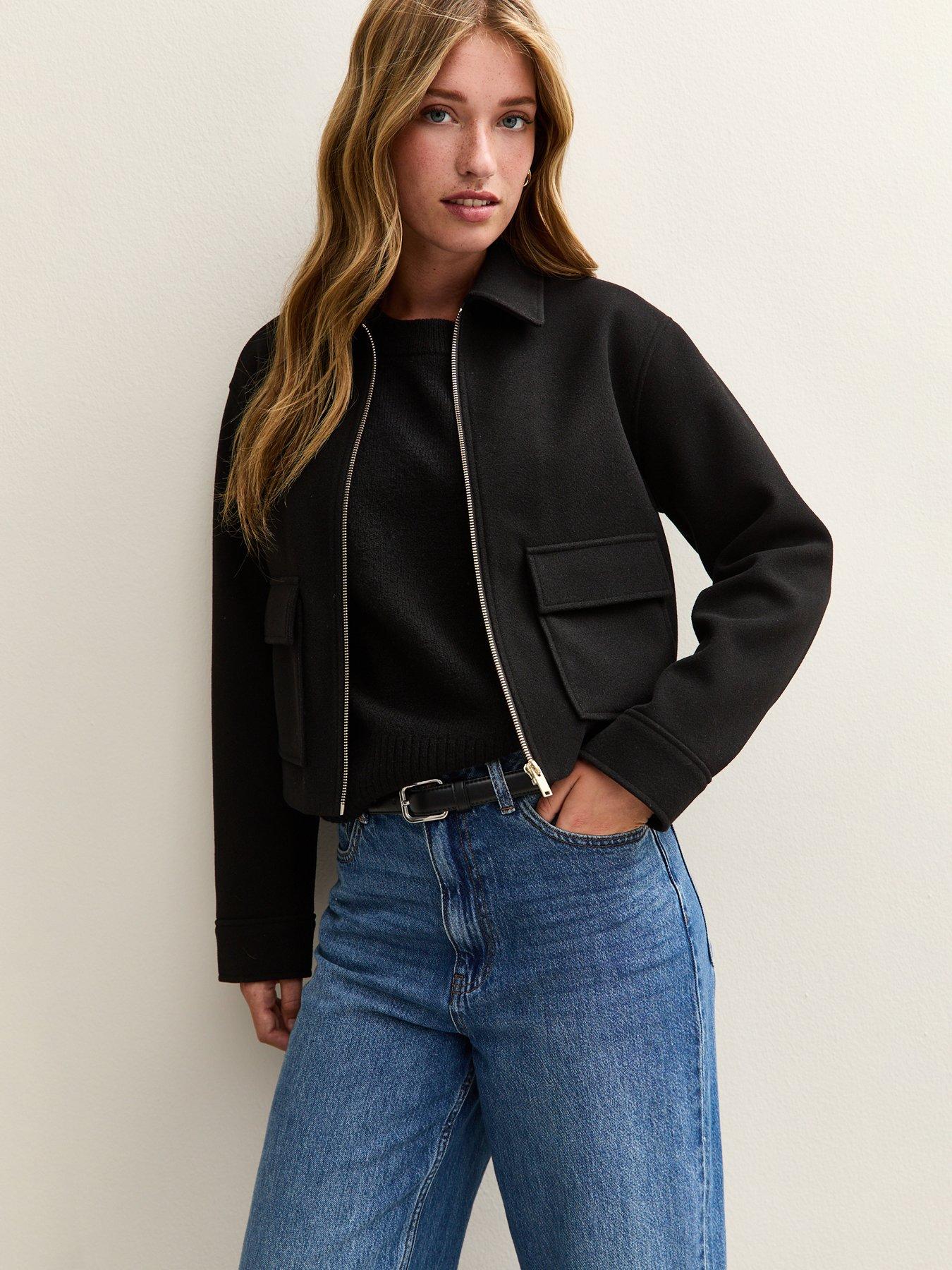 Image 1 of 6 of New Look Zip Cosy Harrington - Black