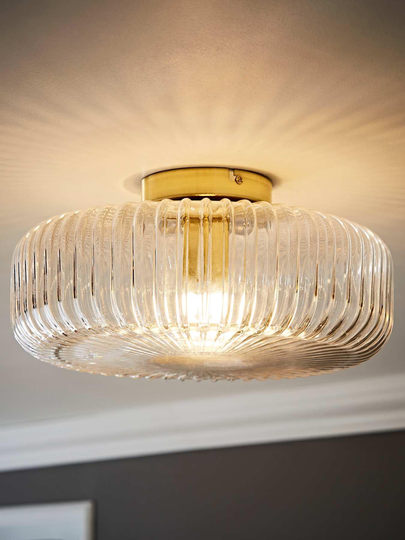 valuelights-calpe-large-gold-flush-ceiling-light-with-clear-ribbed-glass-shade