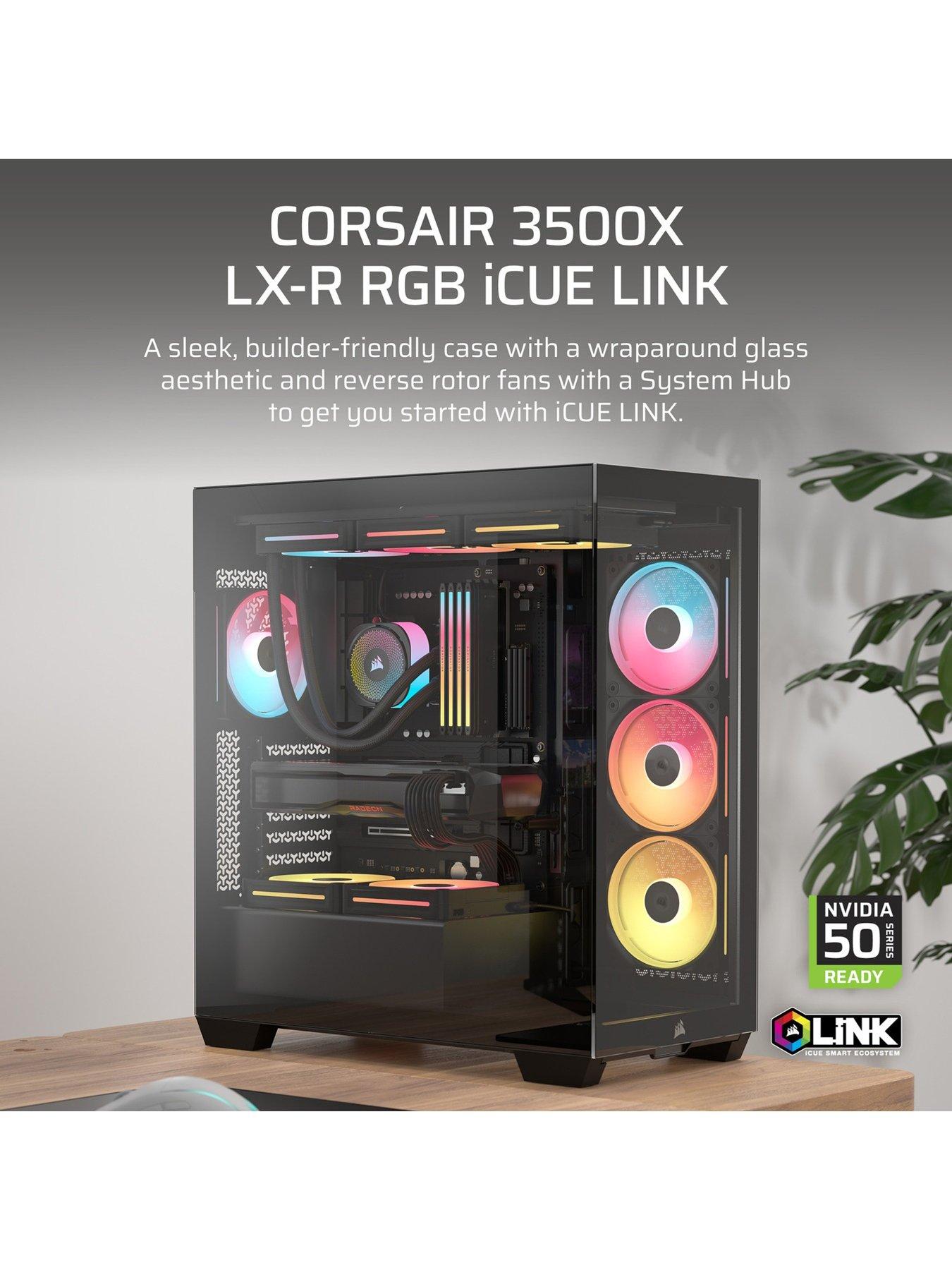 stillFront image of corsair-3500x-lxr-link-tempered-glass-mid-tower-black