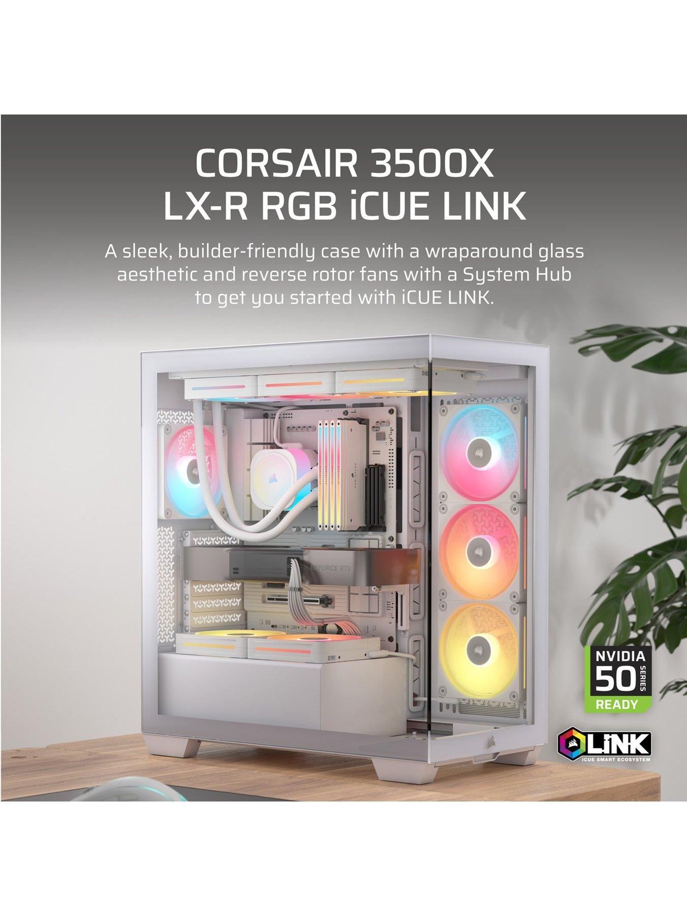 stillFront image of corsair-3500x-lxr-link-tempered-glass-mid-tower-white
