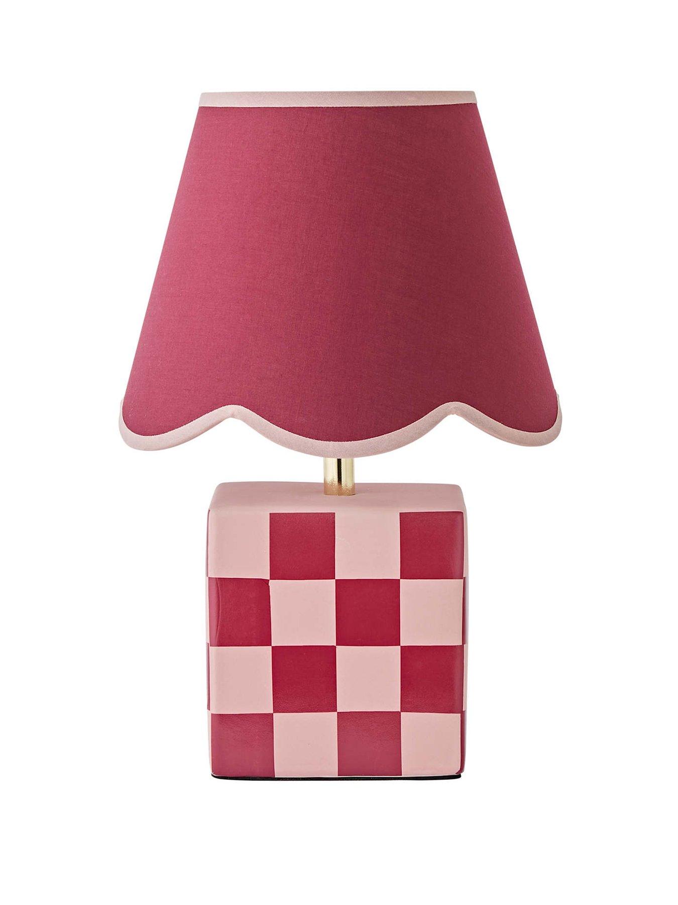 Image 2 of 7 of ValueLights Evie Burgundy Ceramic Checkerboard Table Lamp With Scallop Shade