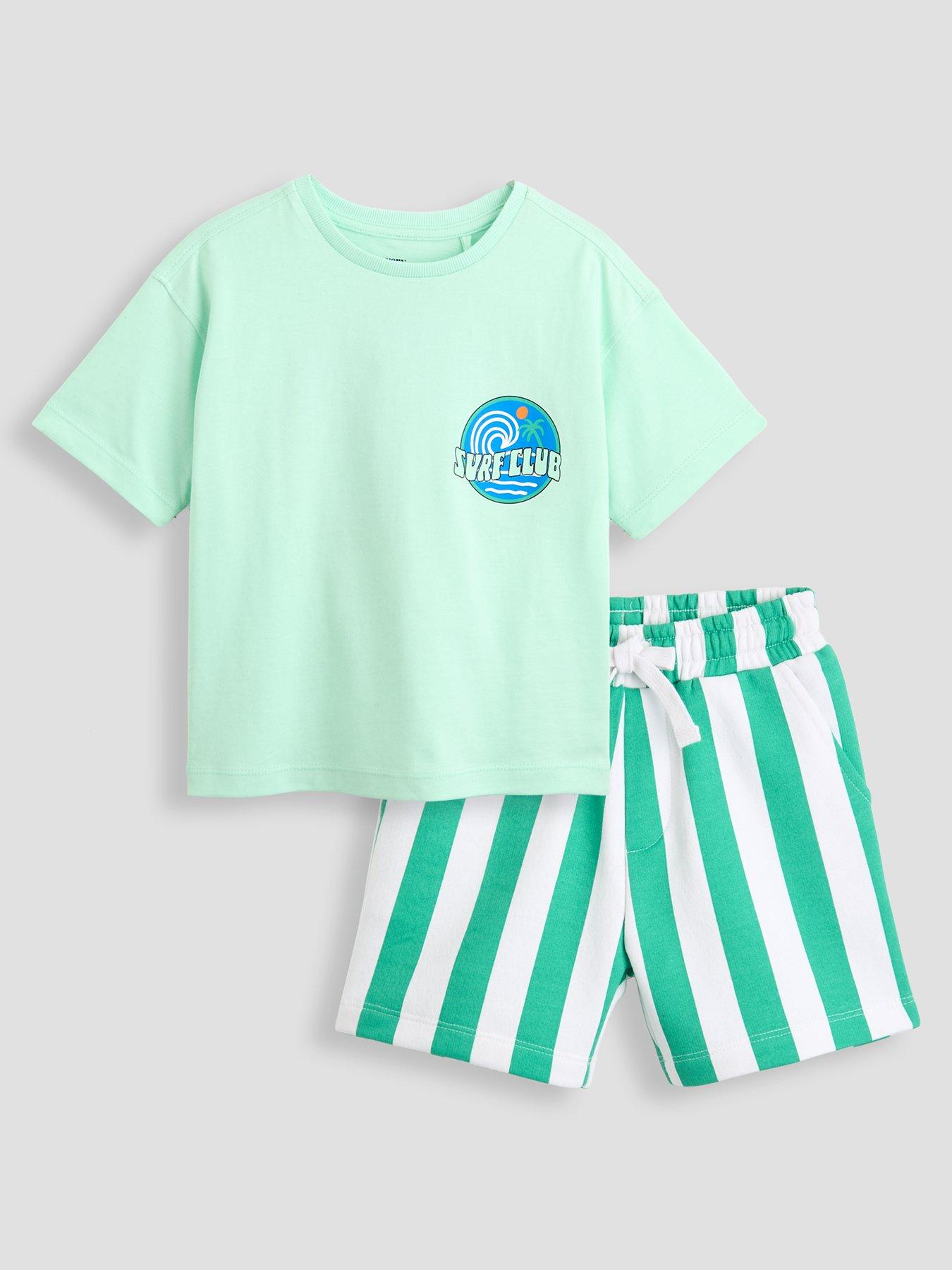 The Very Collection Boys Surf Club Back Graphic T-Shirt  &  Short Set - Green