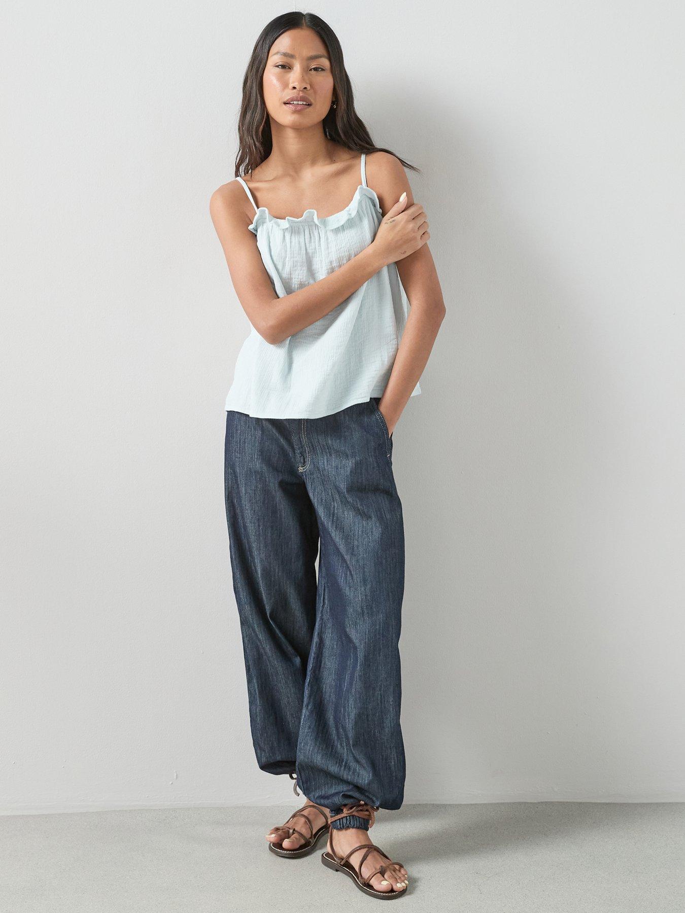 front image of the-very-collection-crinkle-cami-blue