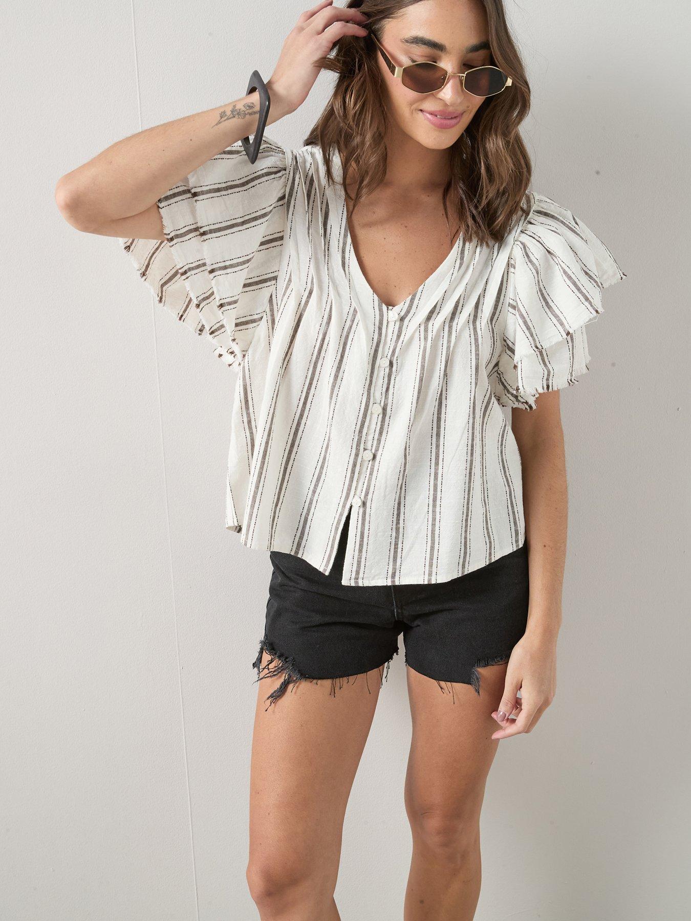The Very Collection V-Neck Fluted Blouse - Stripe