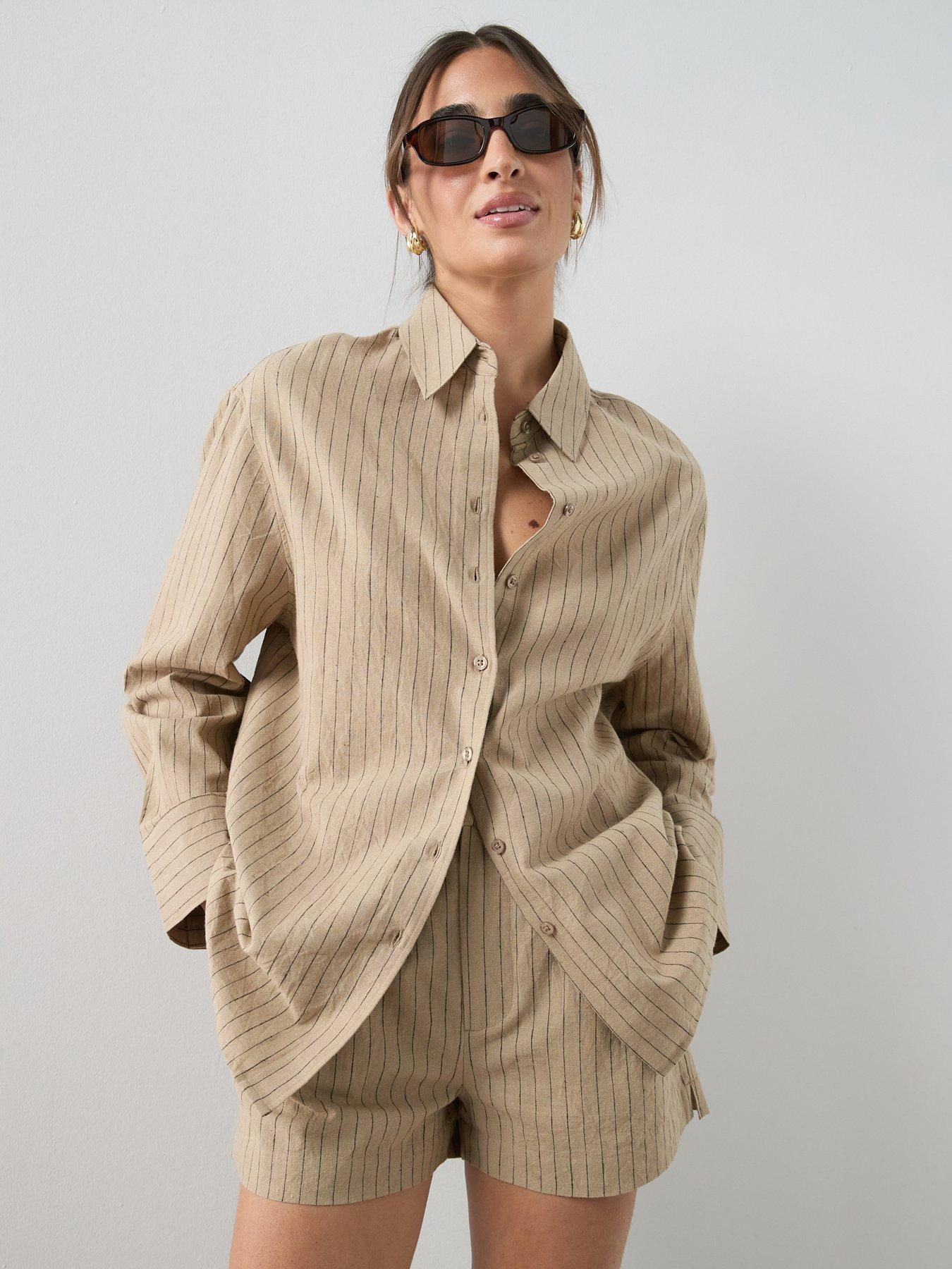 Image 1 of 6 of The Very Collection Linen Blend Pinstripe Oversized Shirt