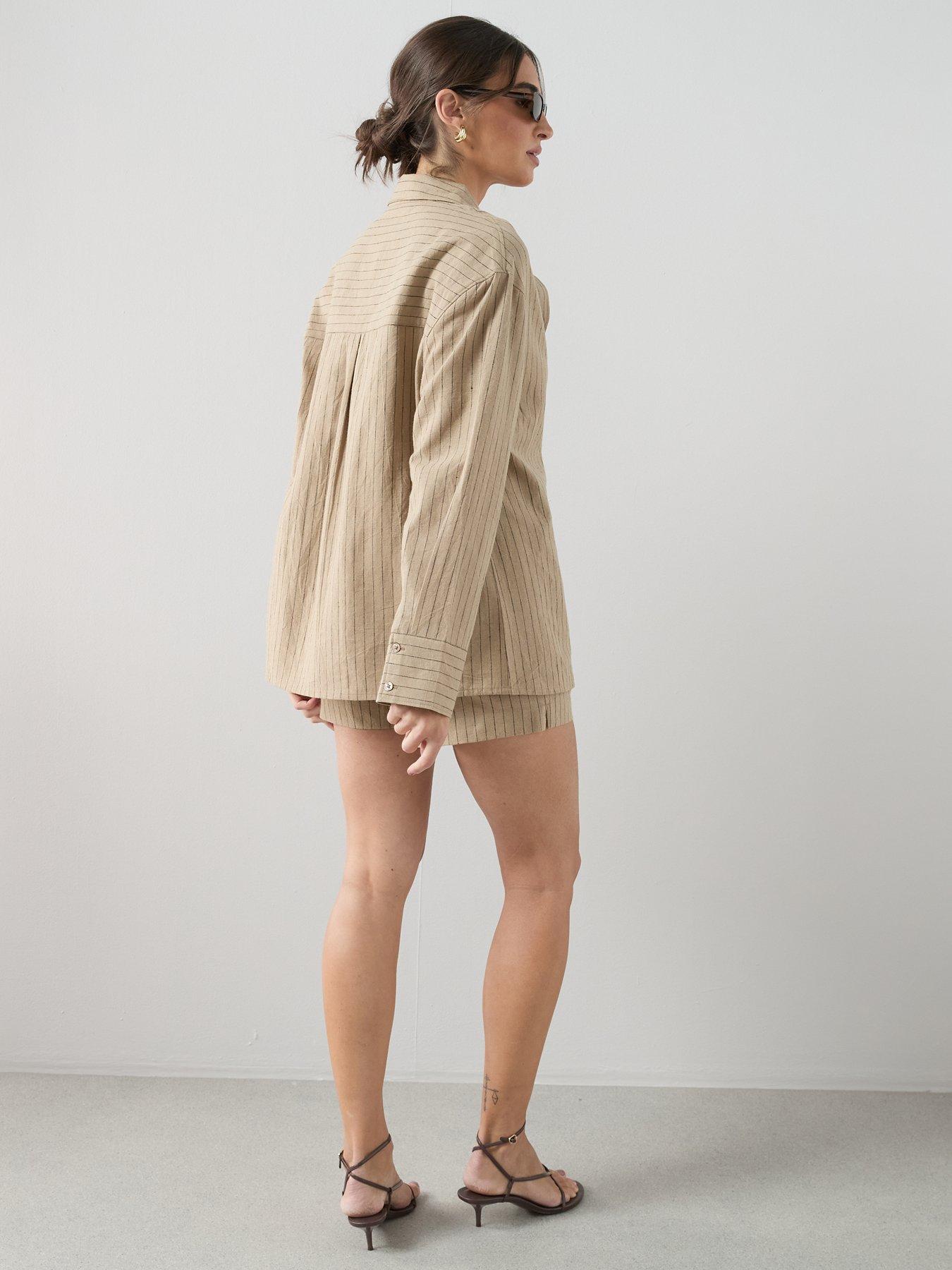 Image 2 of 6 of The Very Collection Linen Blend Pinstripe Oversized Shirt