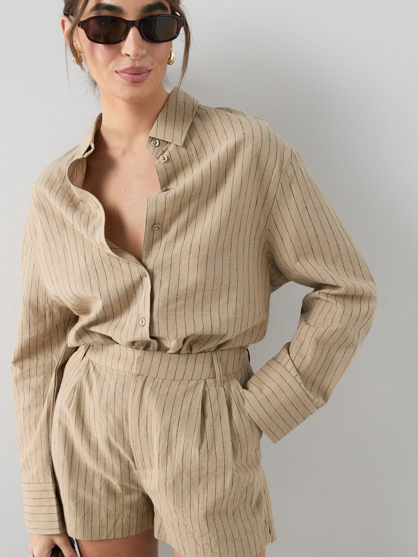 Image 4 of 6 of The Very Collection Linen Blend Pinstripe Oversized Shirt