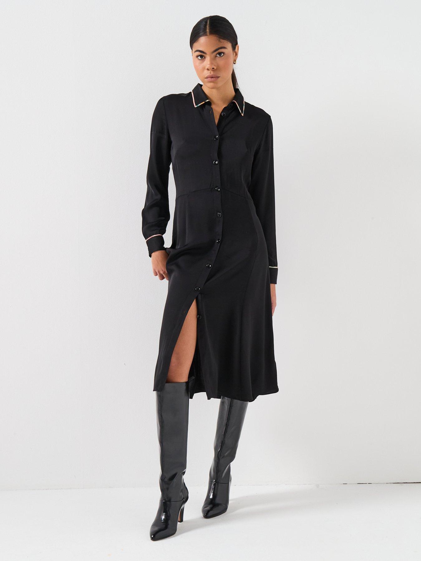 PS PAUL SMITH Womens Swirl Trim Midi Dress - Black