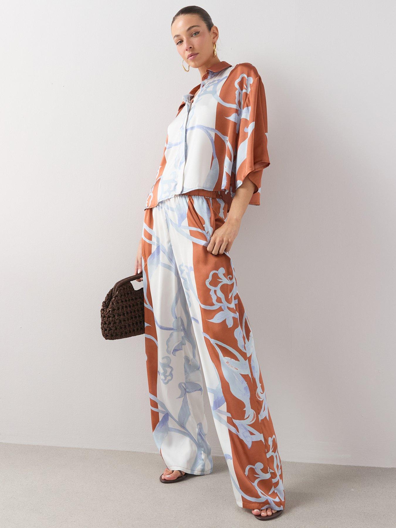 The Very Collection Printed Satin Wide Leg Trouser Co-ord - Multi