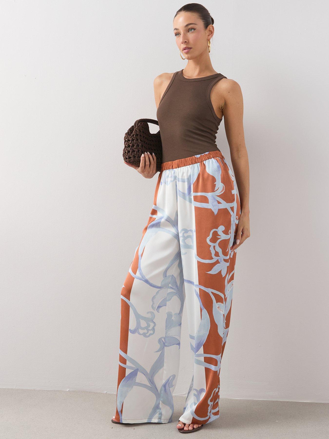 Image 3 of 7 of The Very Collection Printed Satin Wide Leg Trouser Co-ord - Multi