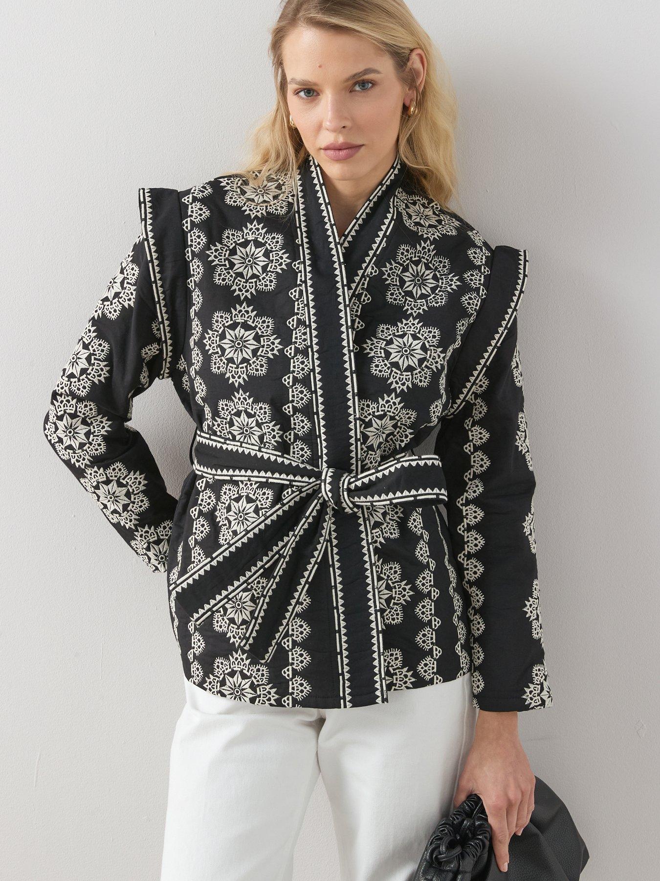  image of the-very-collection-mono-embroidered-wrap-jacket-black