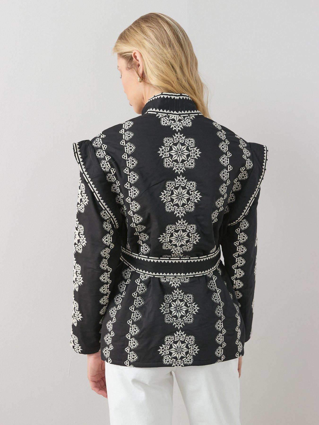  image of the-very-collection-mono-embroidered-wrap-jacket-black