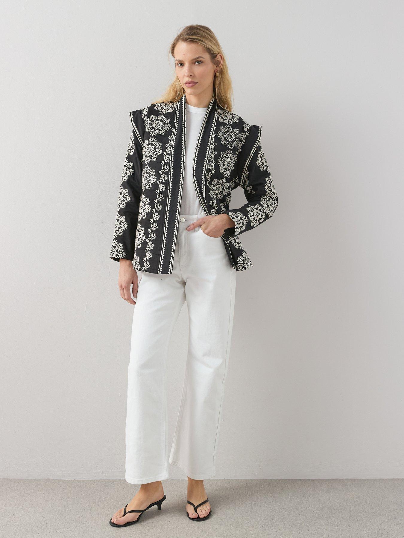  image of the-very-collection-mono-embroidered-wrap-jacket-black