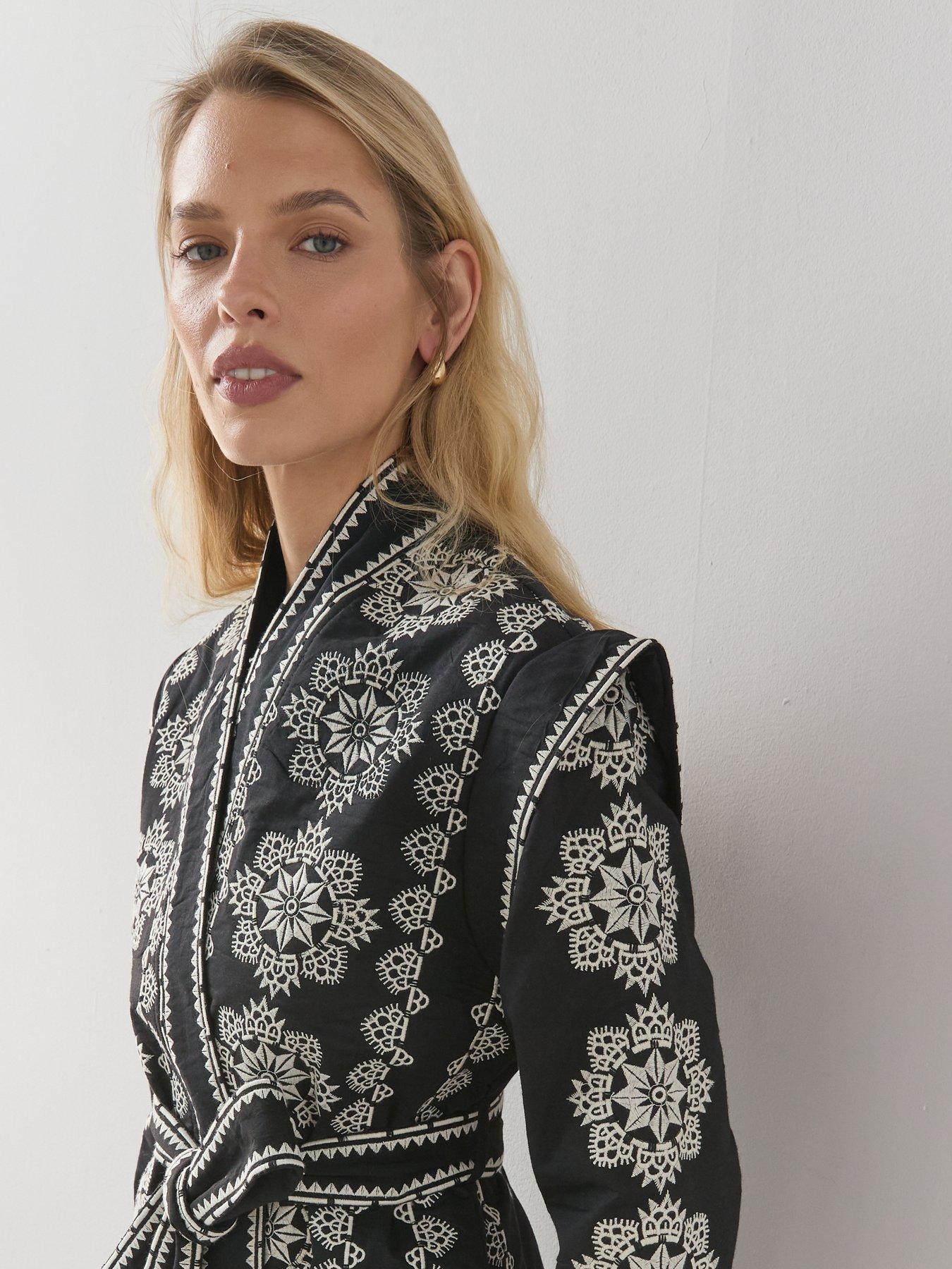  image of the-very-collection-mono-embroidered-wrap-jacket-black