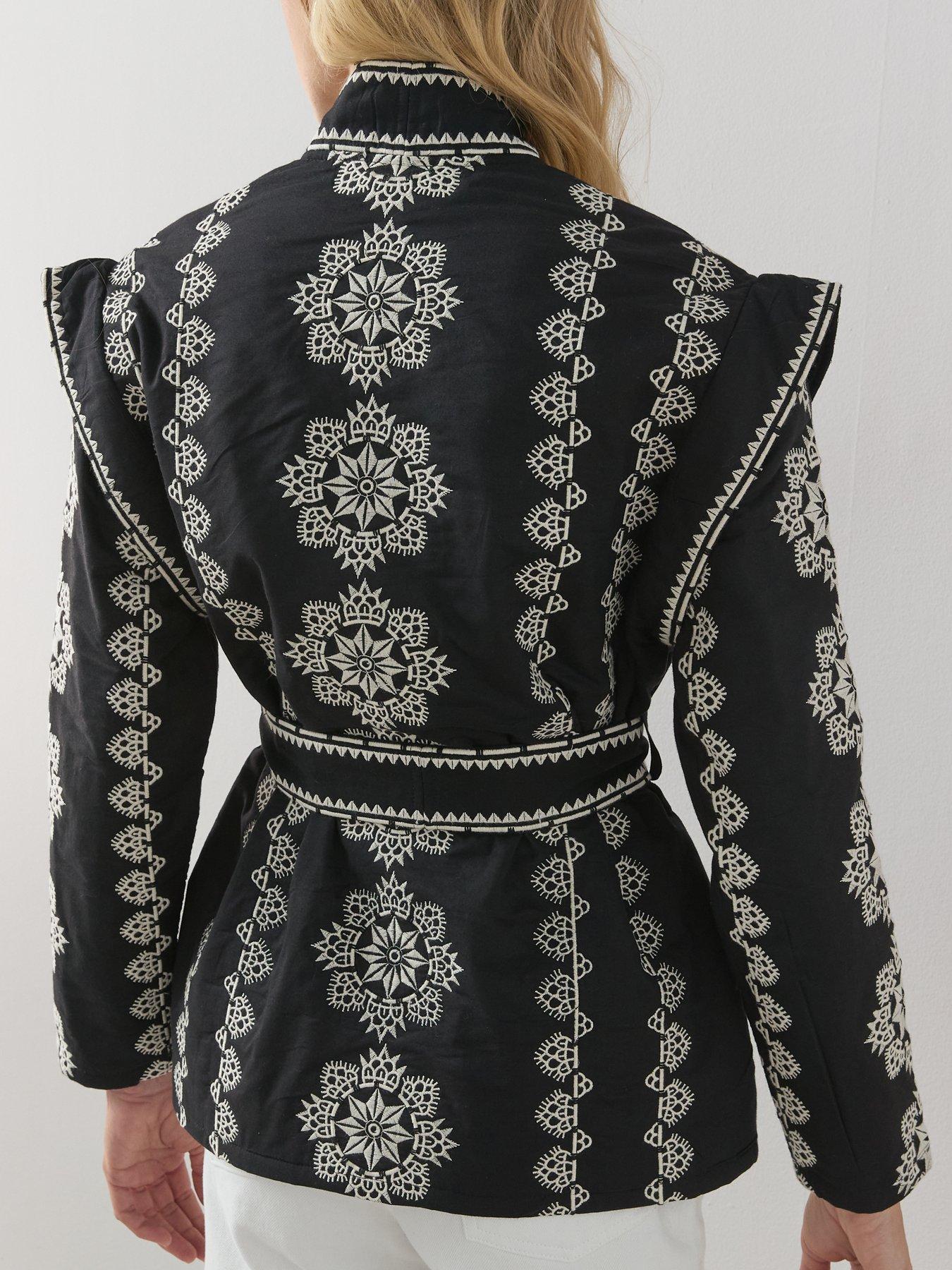  image of the-very-collection-mono-embroidered-wrap-jacket-black