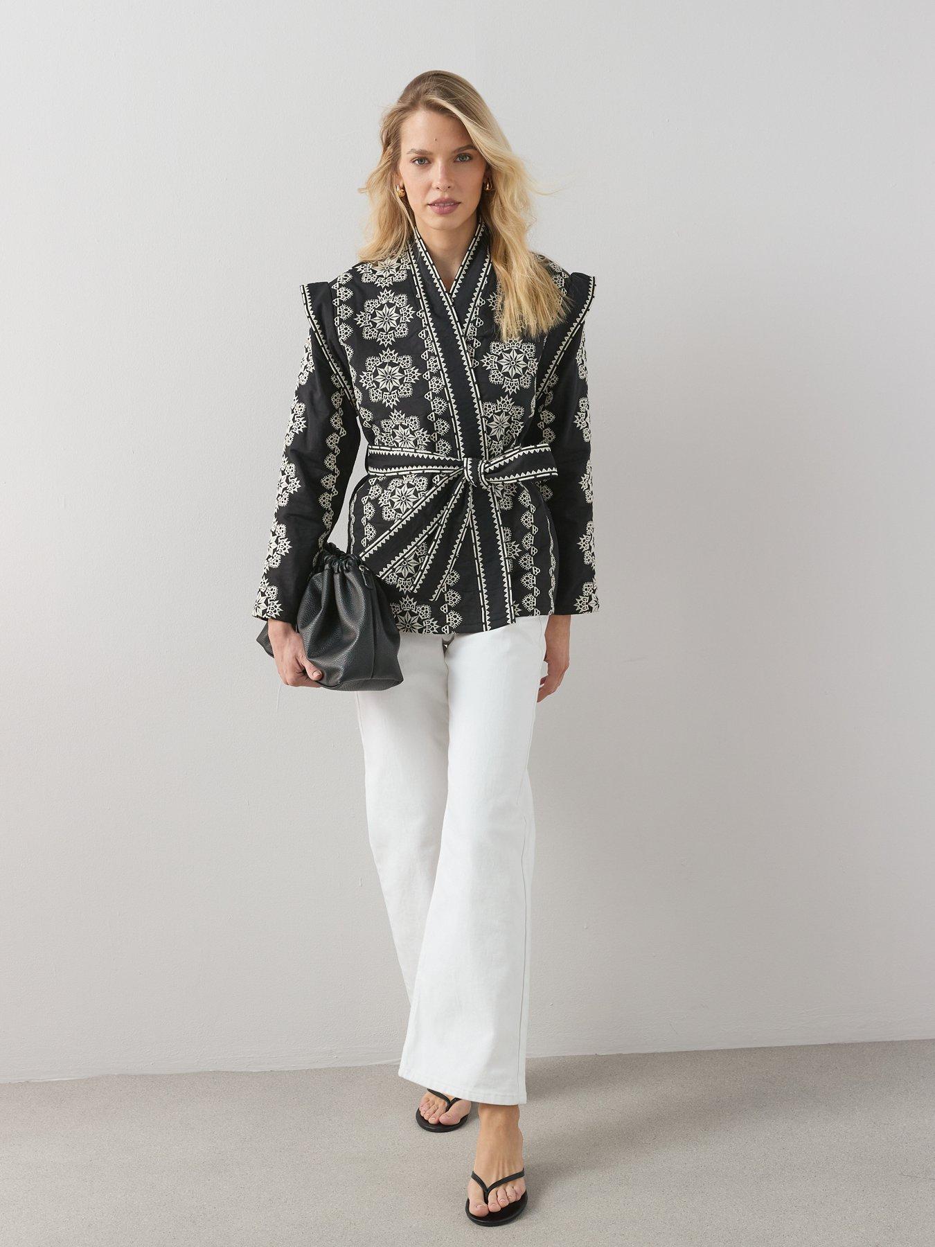  image of the-very-collection-mono-embroidered-wrap-jacket-black