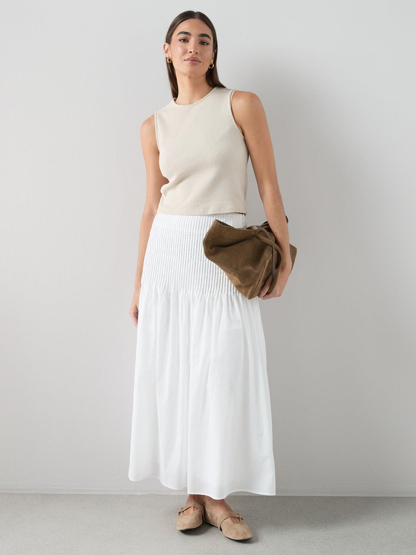 The Very Collection Pintuck Poplin Full Skirt - White