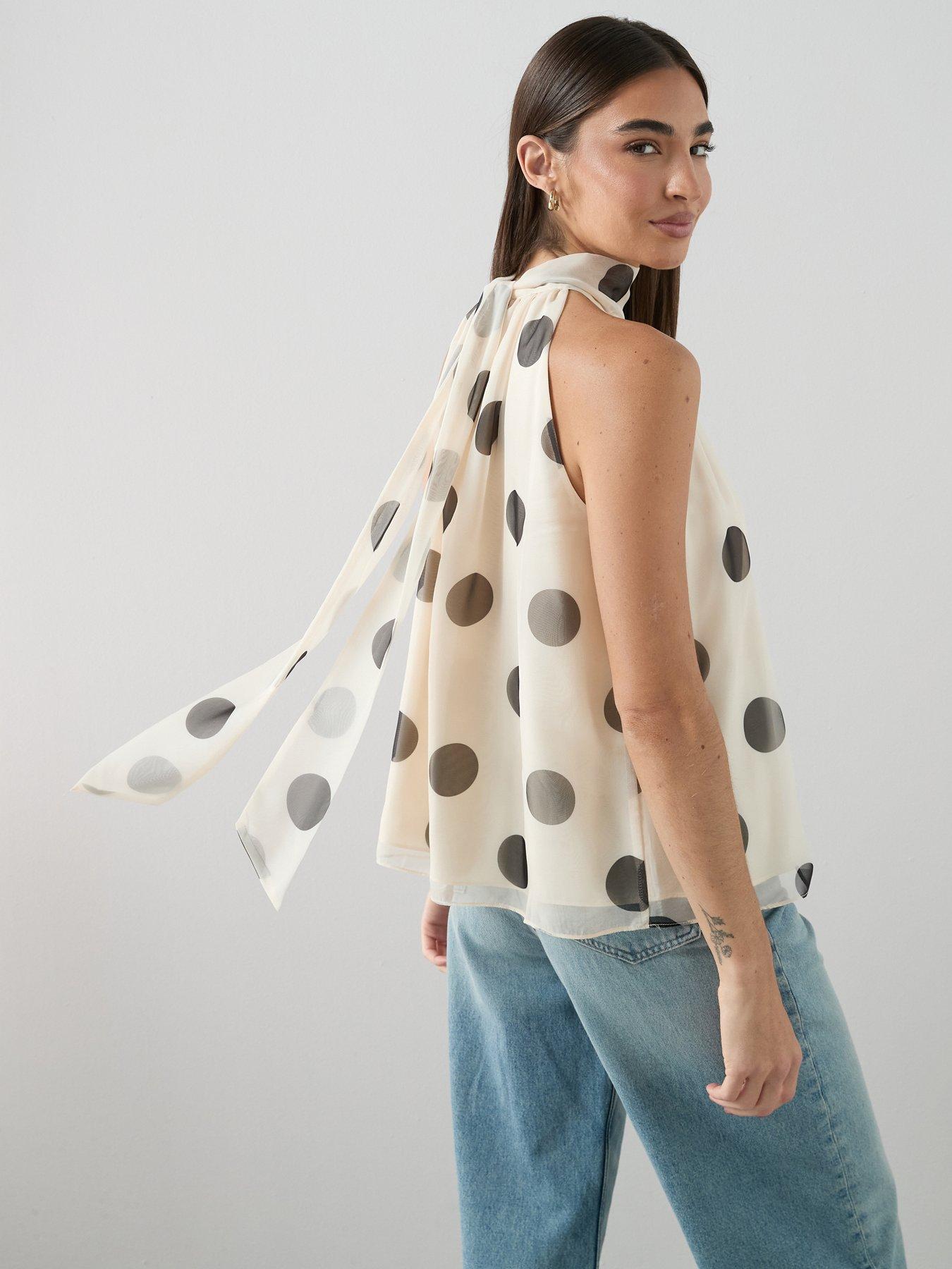 Image 1 of 6 of The Very Collection Polka Dot Tie Neck Blouse - Print