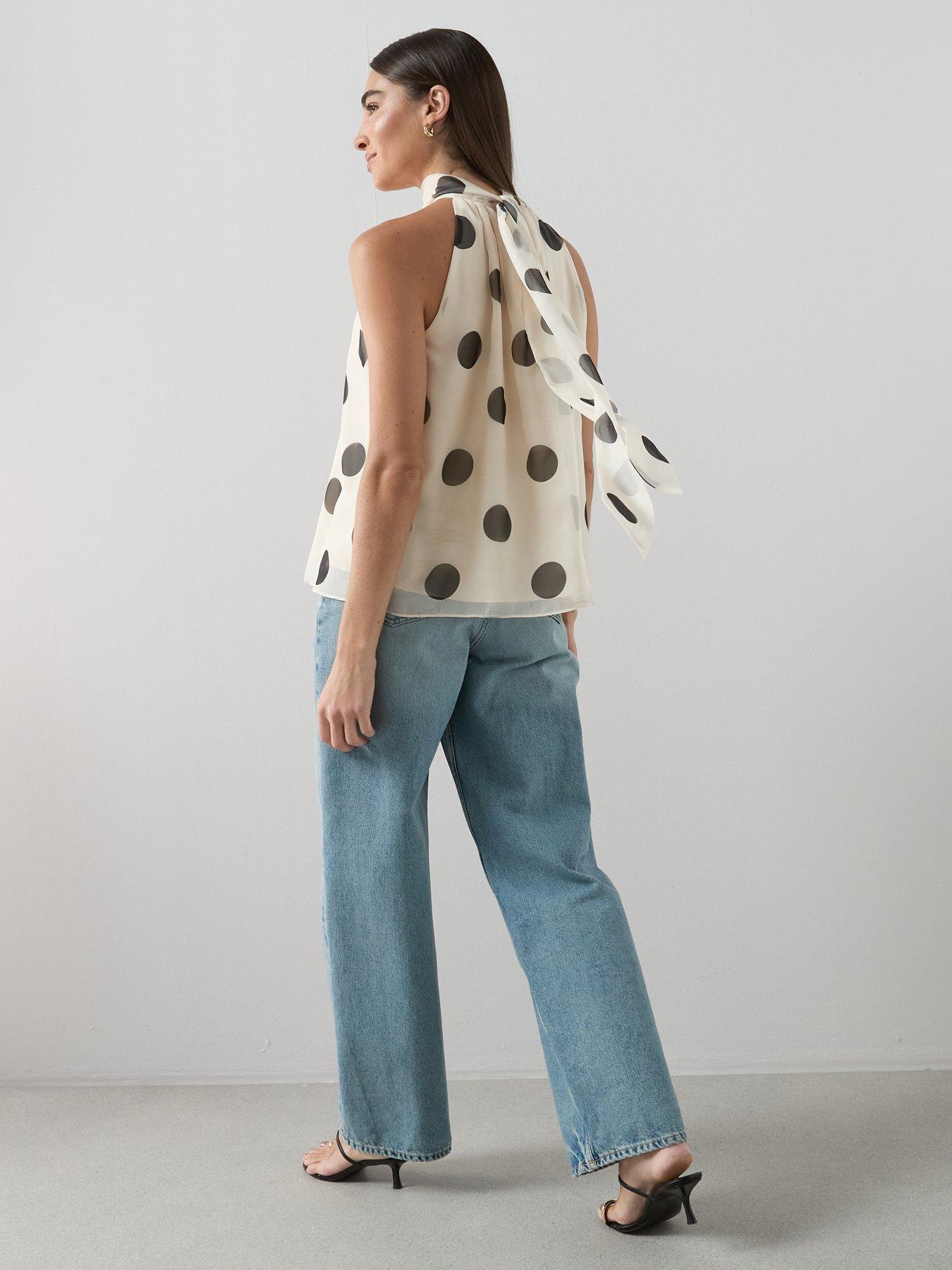 Image 2 of 6 of The Very Collection Polka Dot Tie Neck Blouse - Print