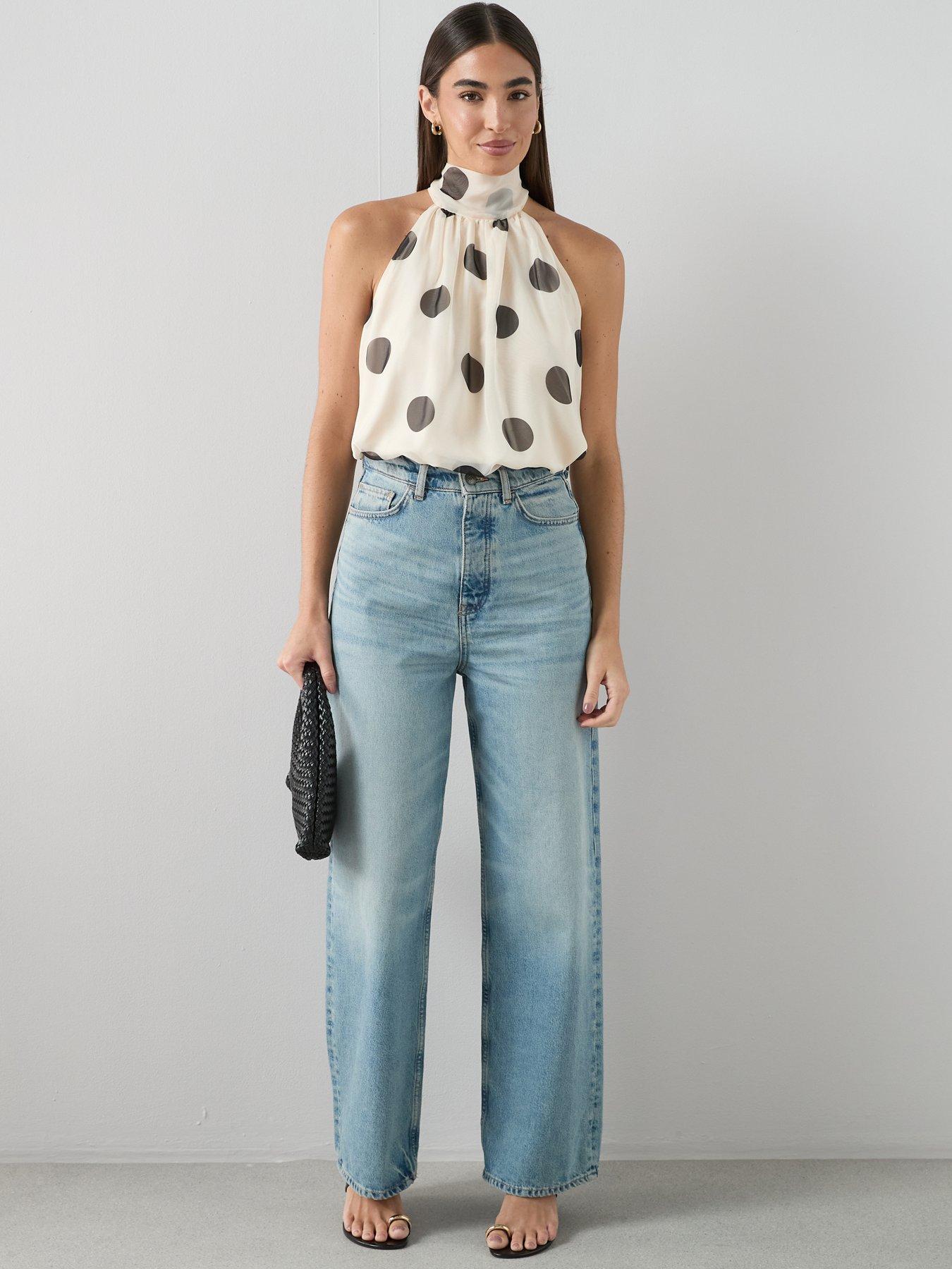 Image 3 of 6 of The Very Collection Polka Dot Tie Neck Blouse - Print