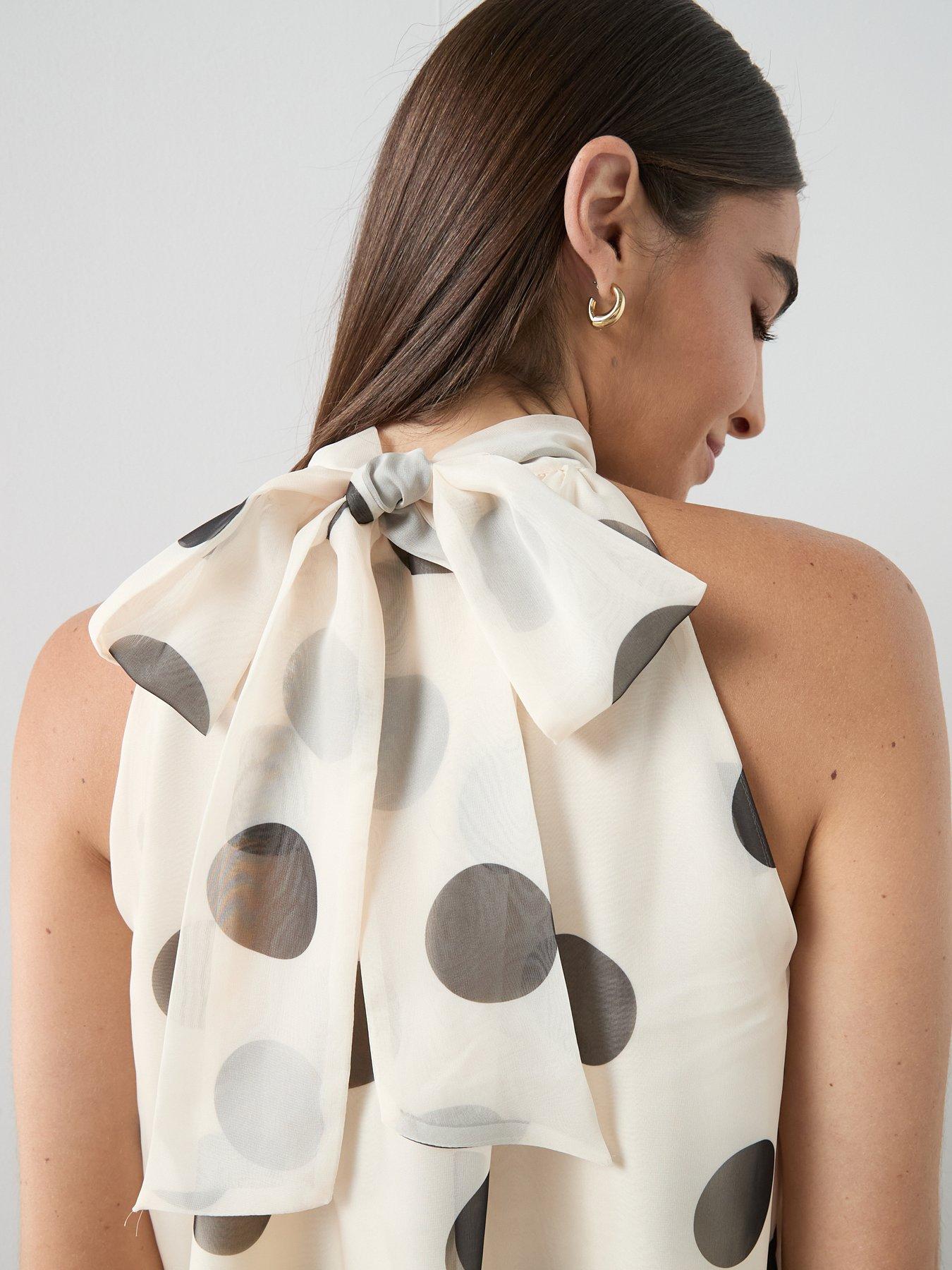 Image 4 of 6 of The Very Collection Polka Dot Tie Neck Blouse - Print