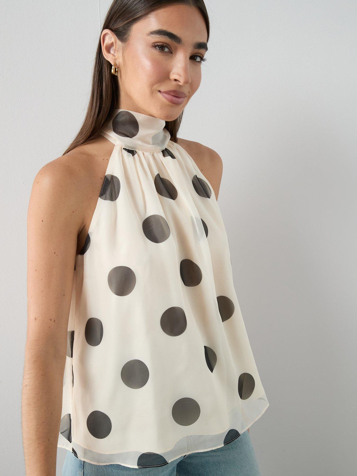 Image 5 of 6 of The Very Collection Polka Dot Tie Neck Blouse - Print