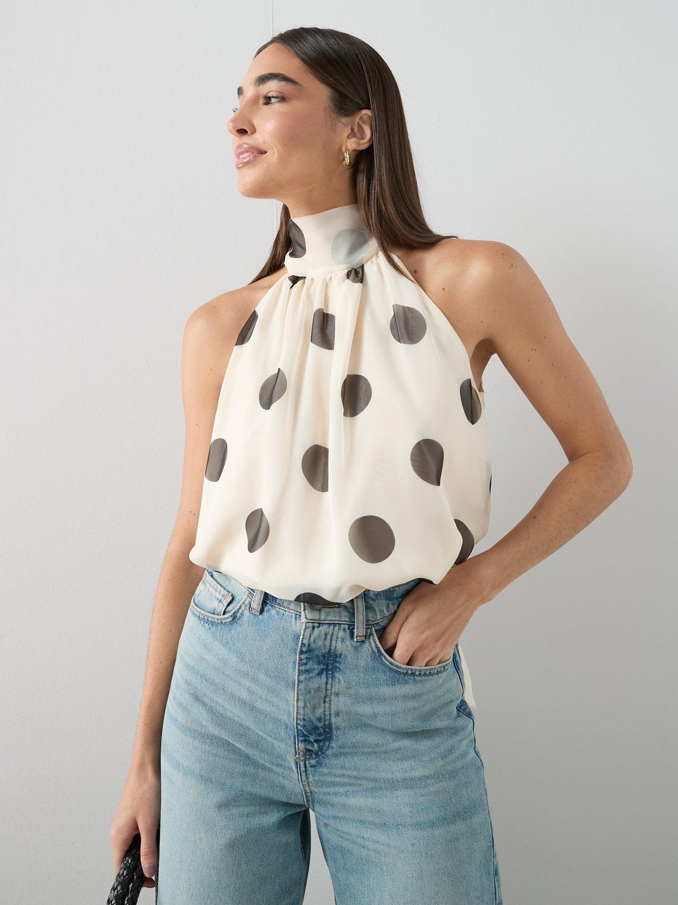 Image 6 of 6 of The Very Collection Polka Dot Tie Neck Blouse - Print