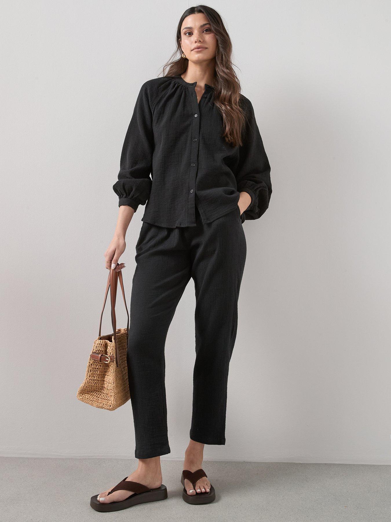 The Very Collection Crinkle Co-Ord Tapered Trousers - Black