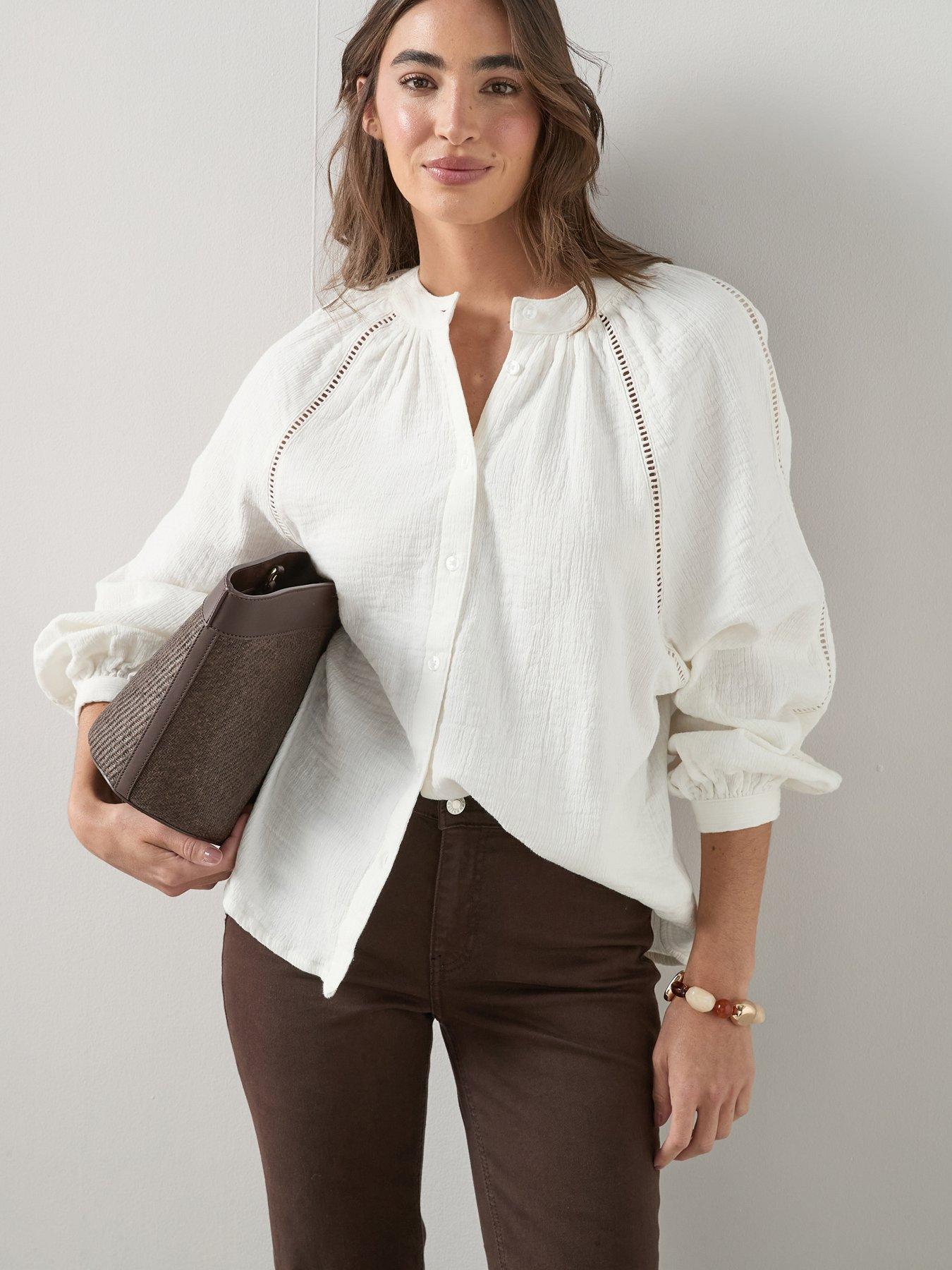 The Very Collection Ladder Insert Crinkle Blouse - White