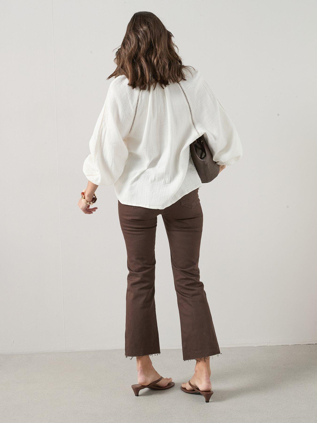 stillFront image of the-very-collection-ladder-insert-crinkle-blouse-white