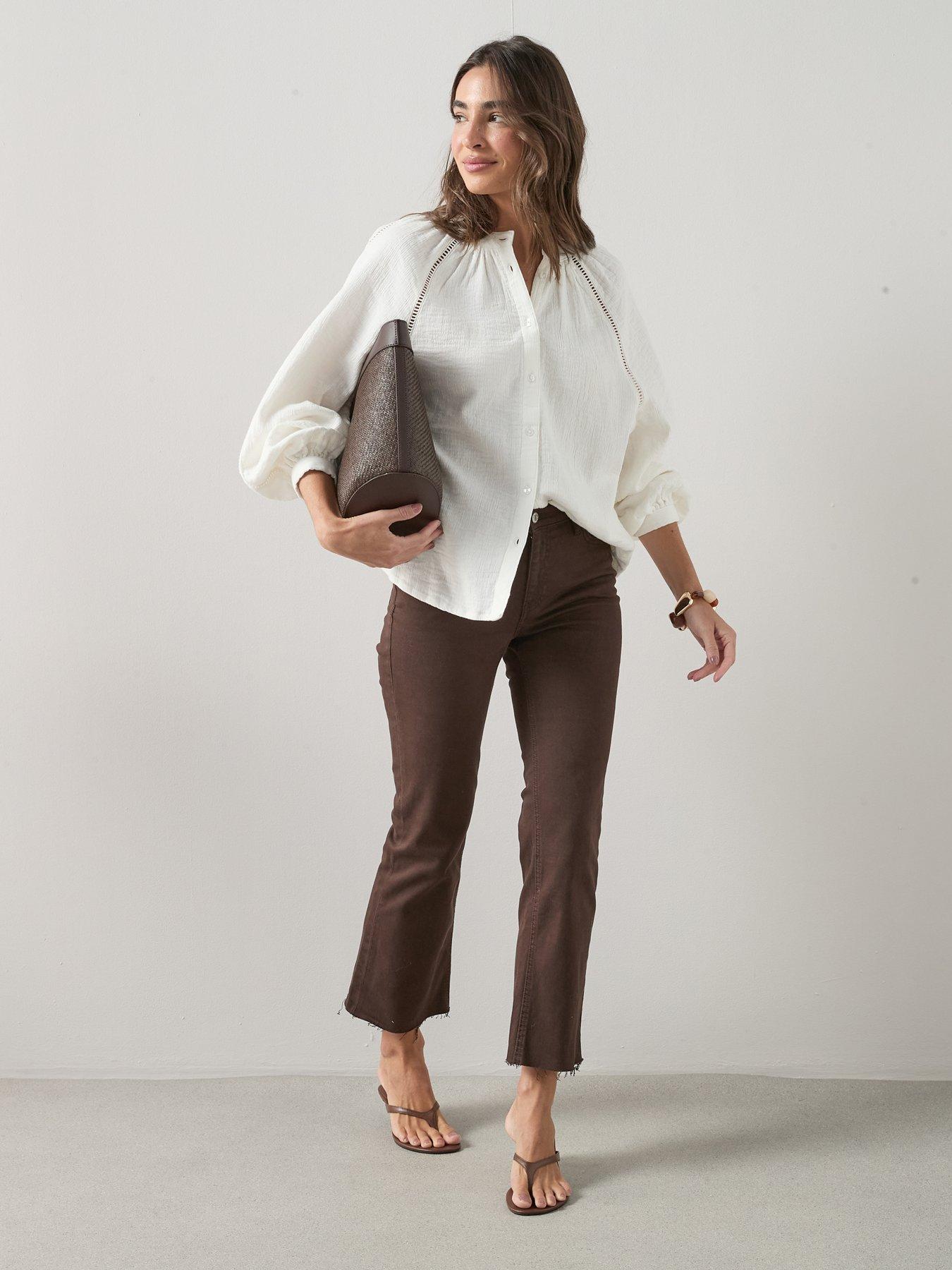  image of the-very-collection-ladder-insert-crinkle-blouse-white