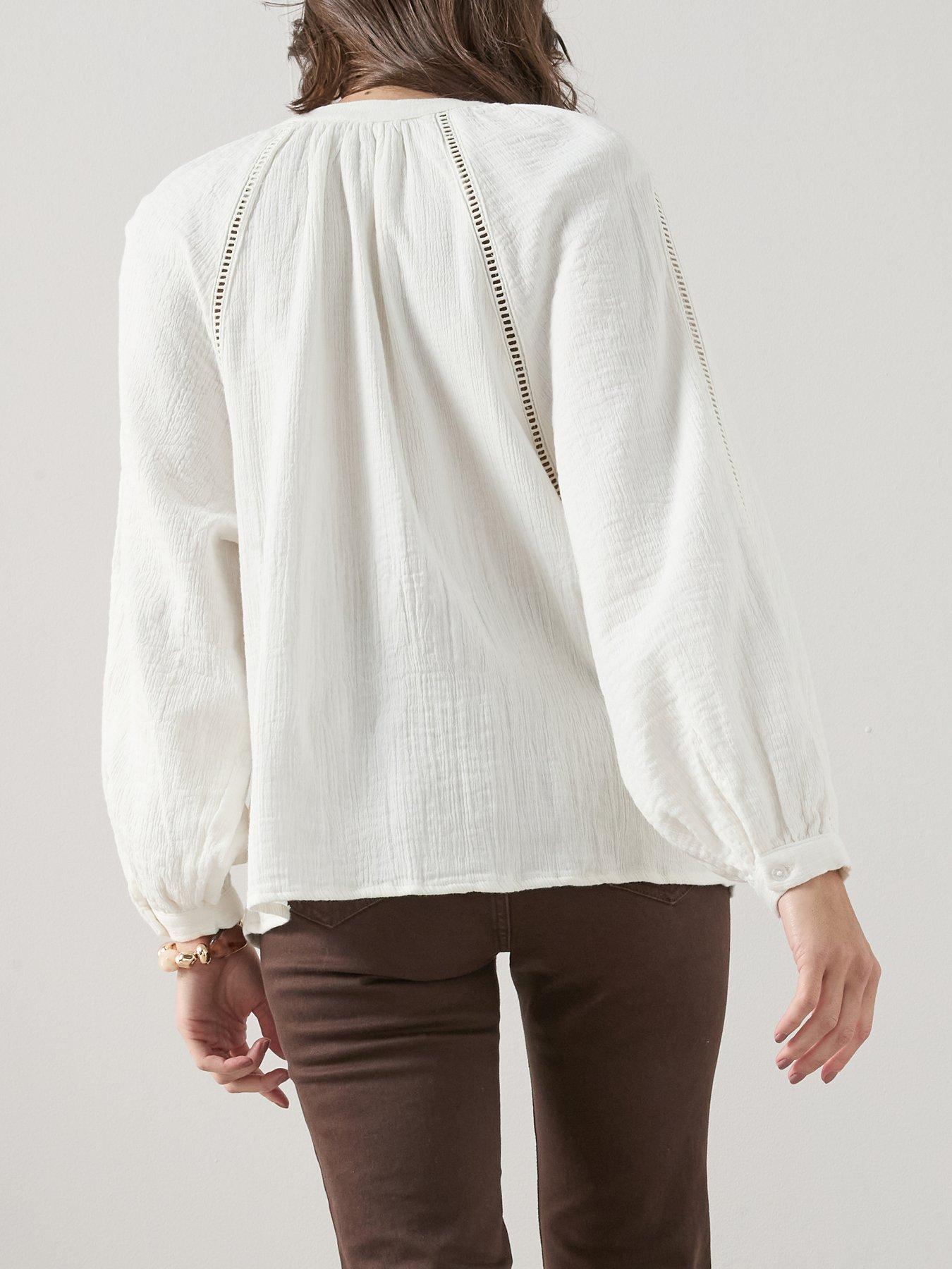  image of the-very-collection-ladder-insert-crinkle-blouse-white