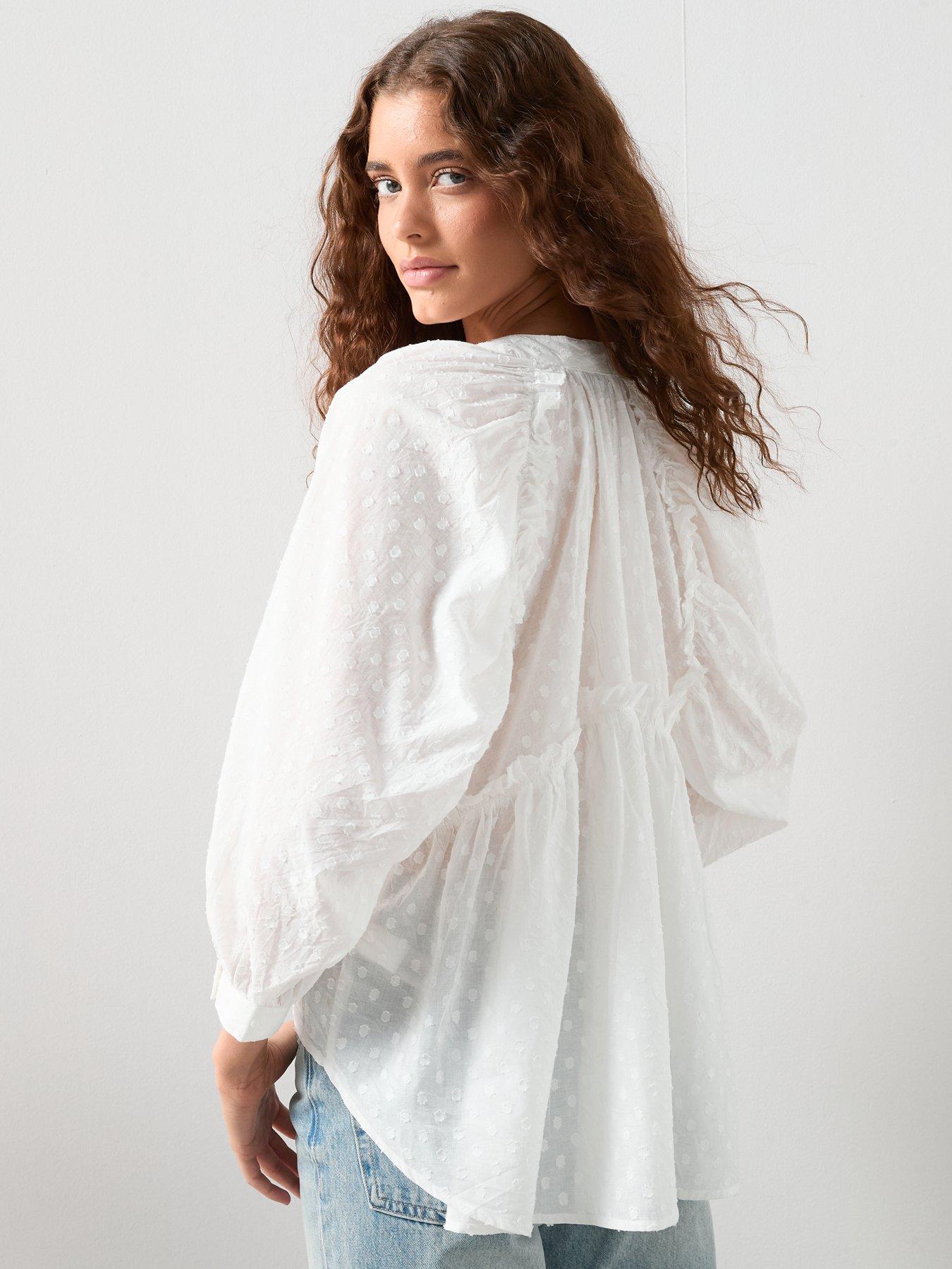  image of the-very-collection-dobby-button-through-cotton-blouse-white