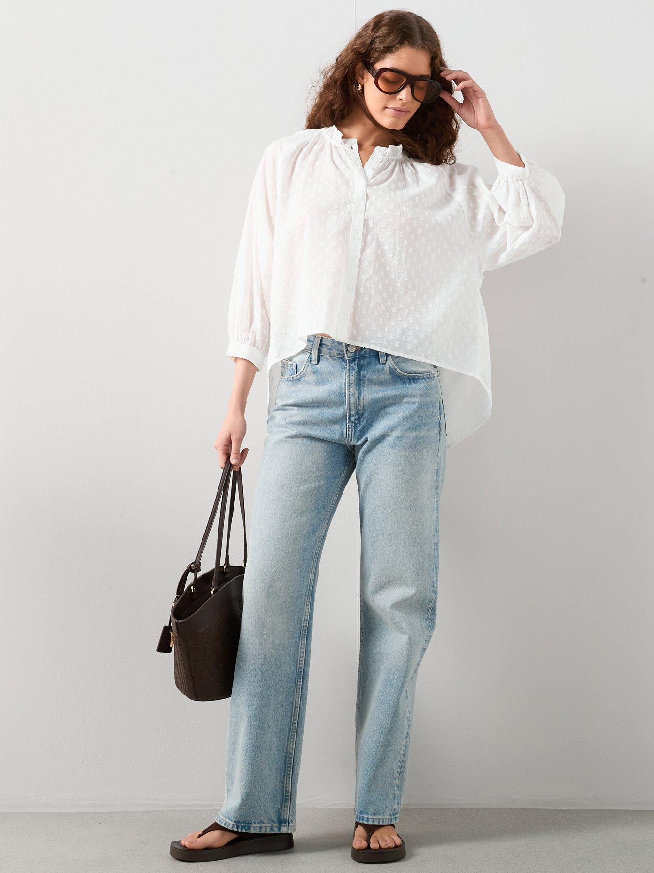  image of the-very-collection-dobby-button-through-cotton-blouse-white