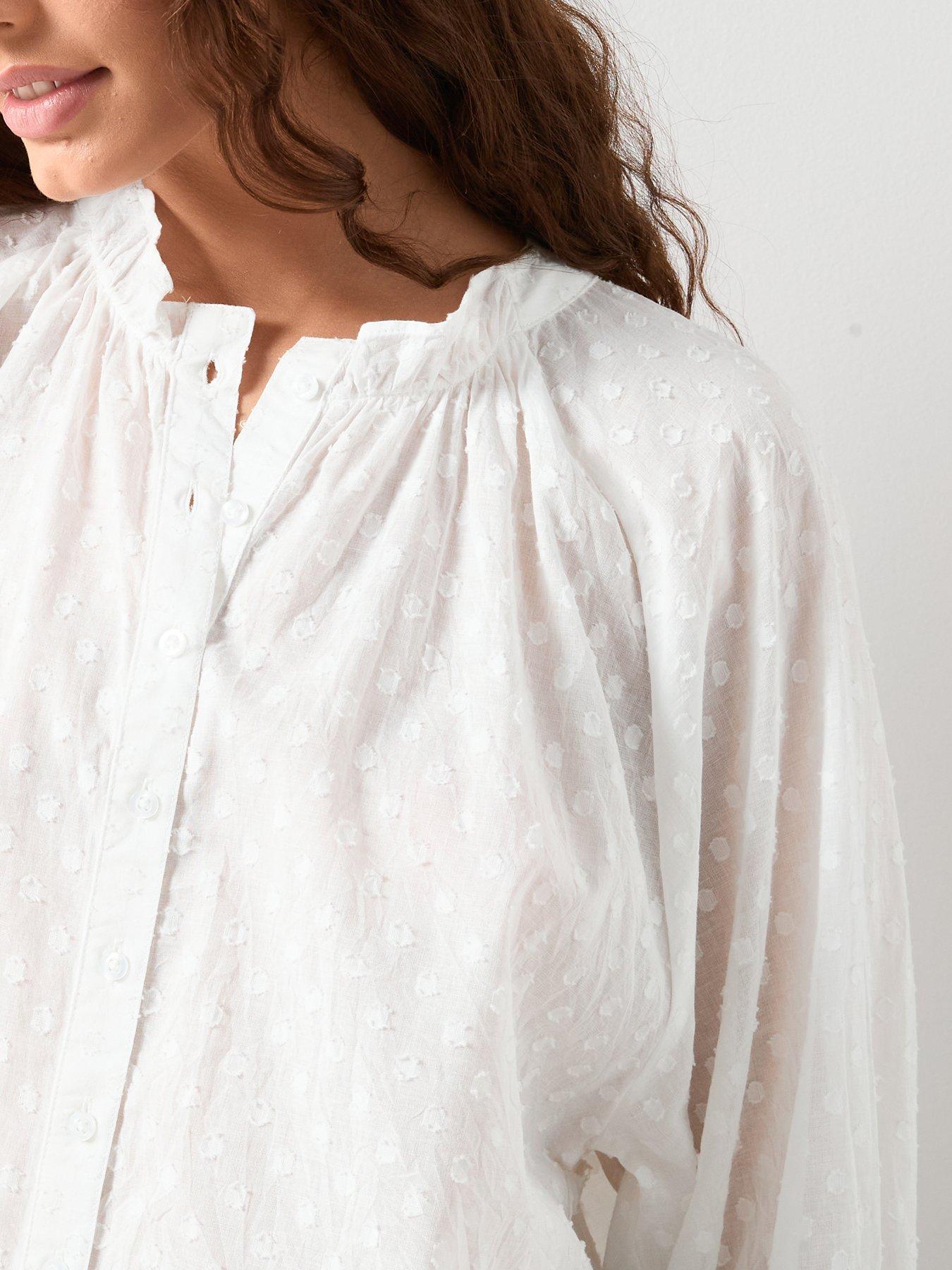  image of the-very-collection-dobby-button-through-cotton-blouse-white